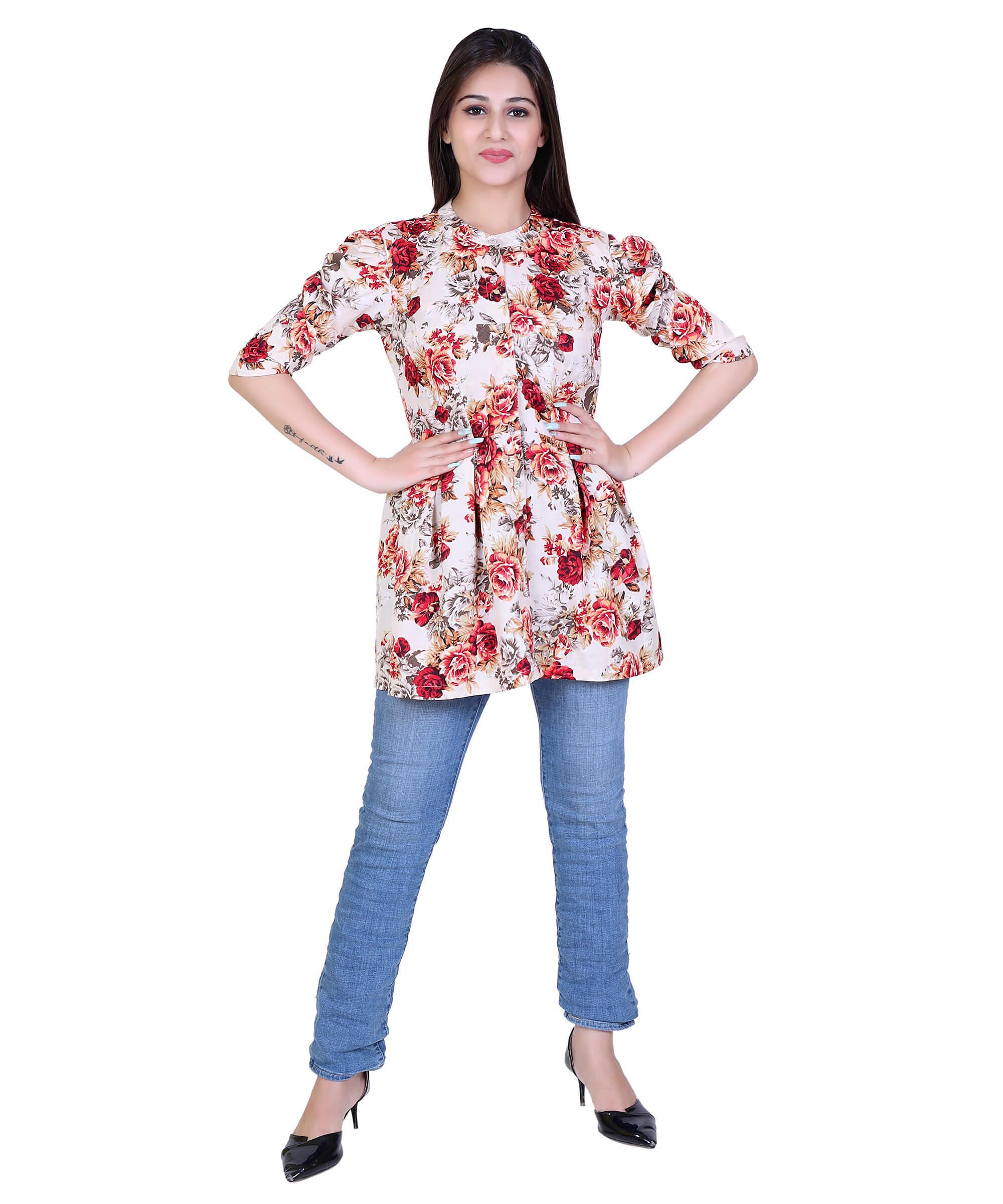 SECT-WT WOMEN TOP PRINT – CREAM MAROON PRINT
