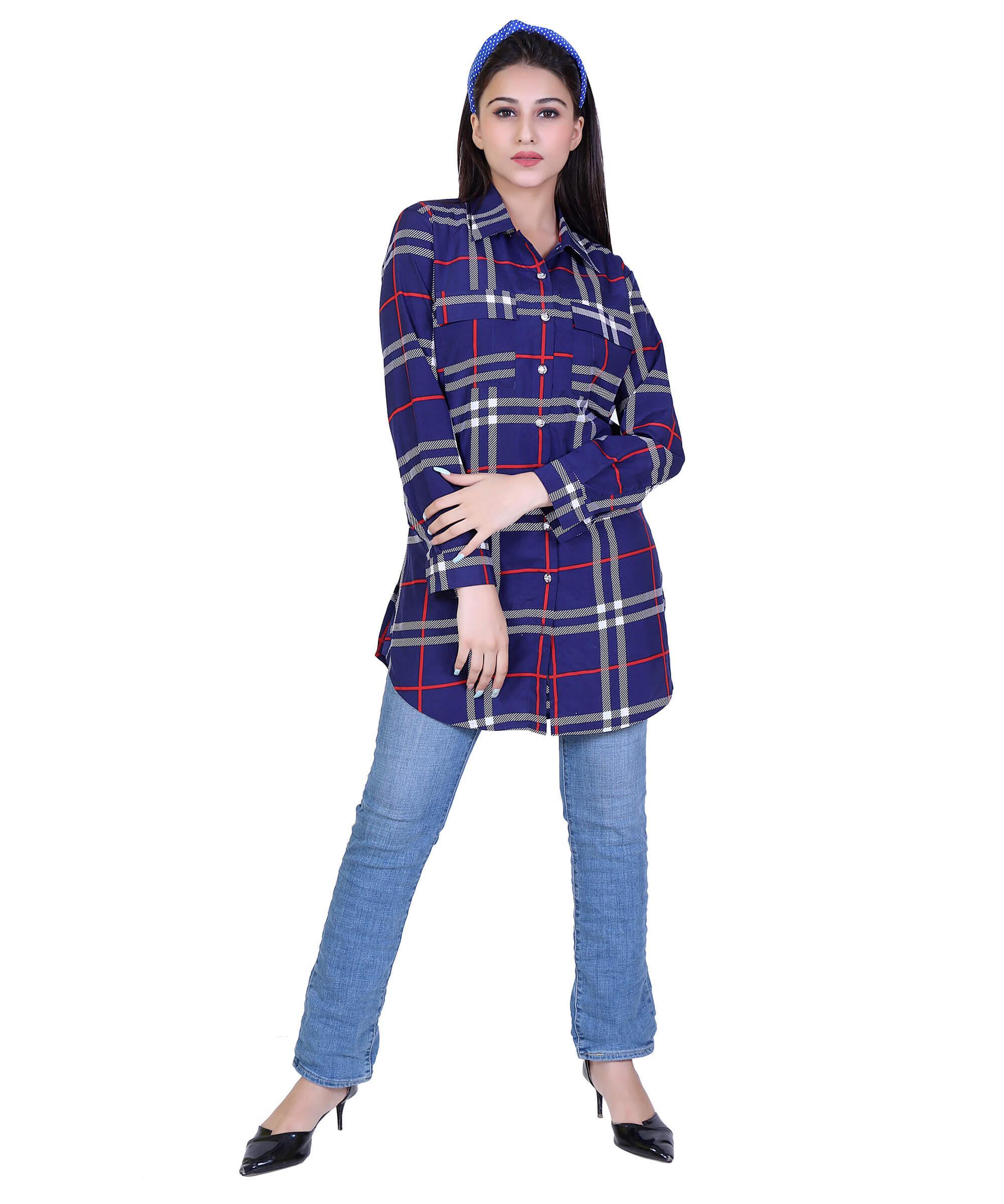 SECT-WT WOMEN TOP PRINT – NAVY BLUE CHECK