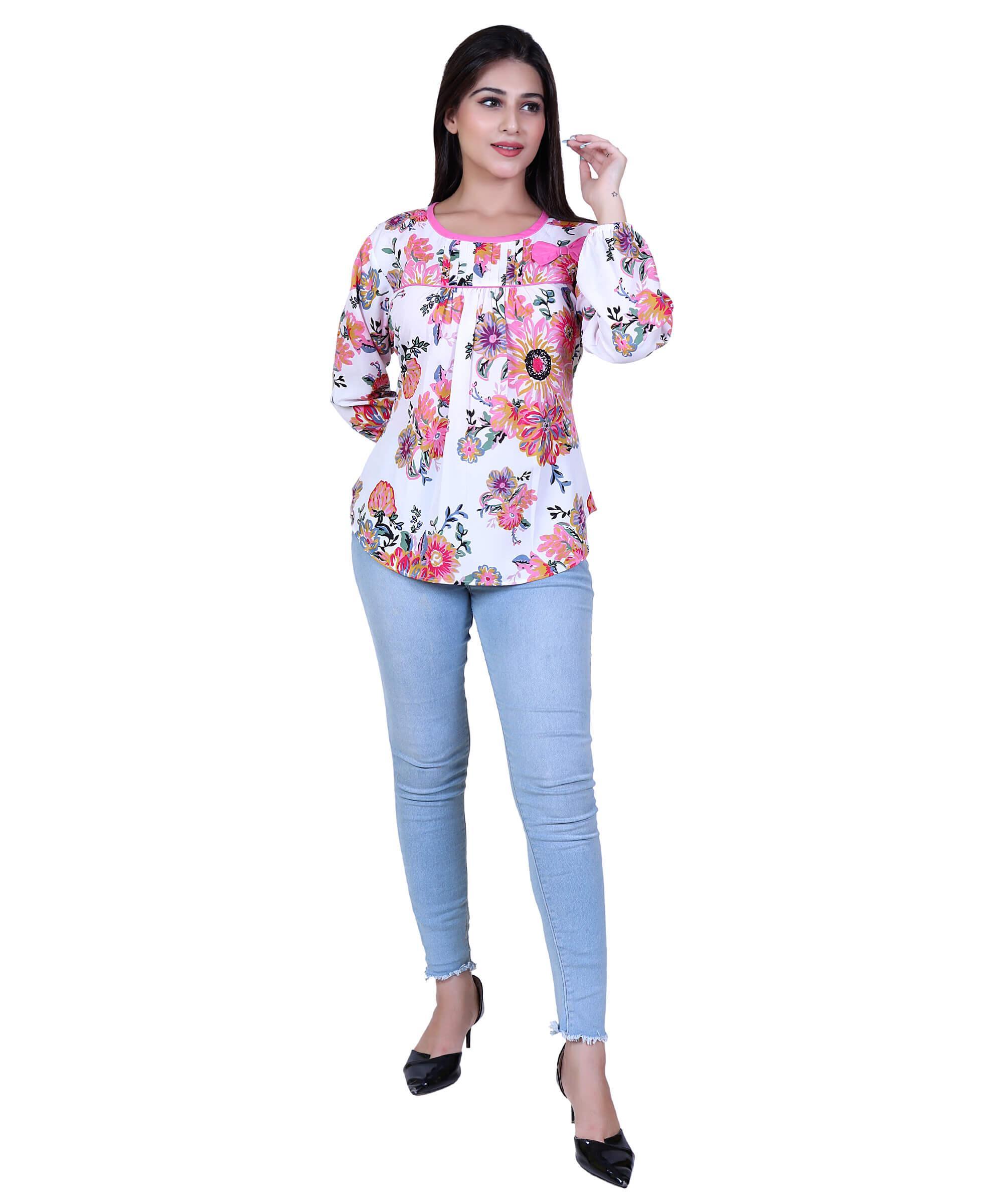 SECT-WT WOMEN TOP PRINT- WHITE PINK FLORAL
