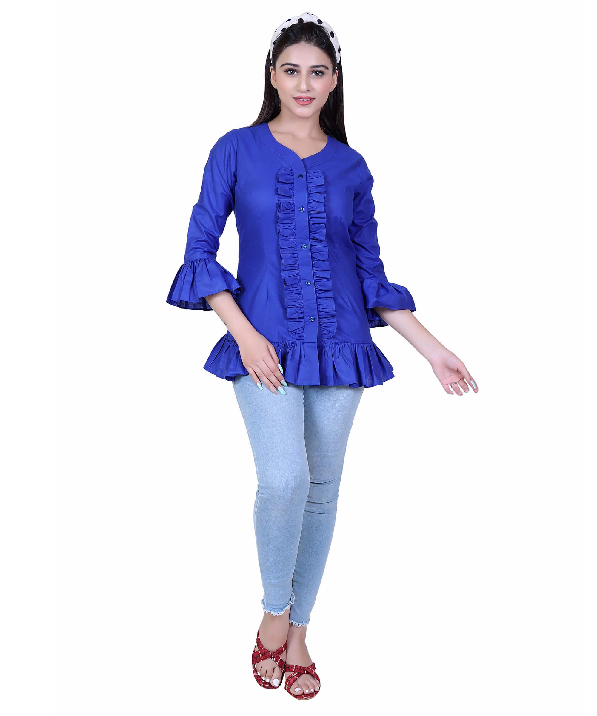 SECT-WT WOMEN TOP SOLID- BLUE
