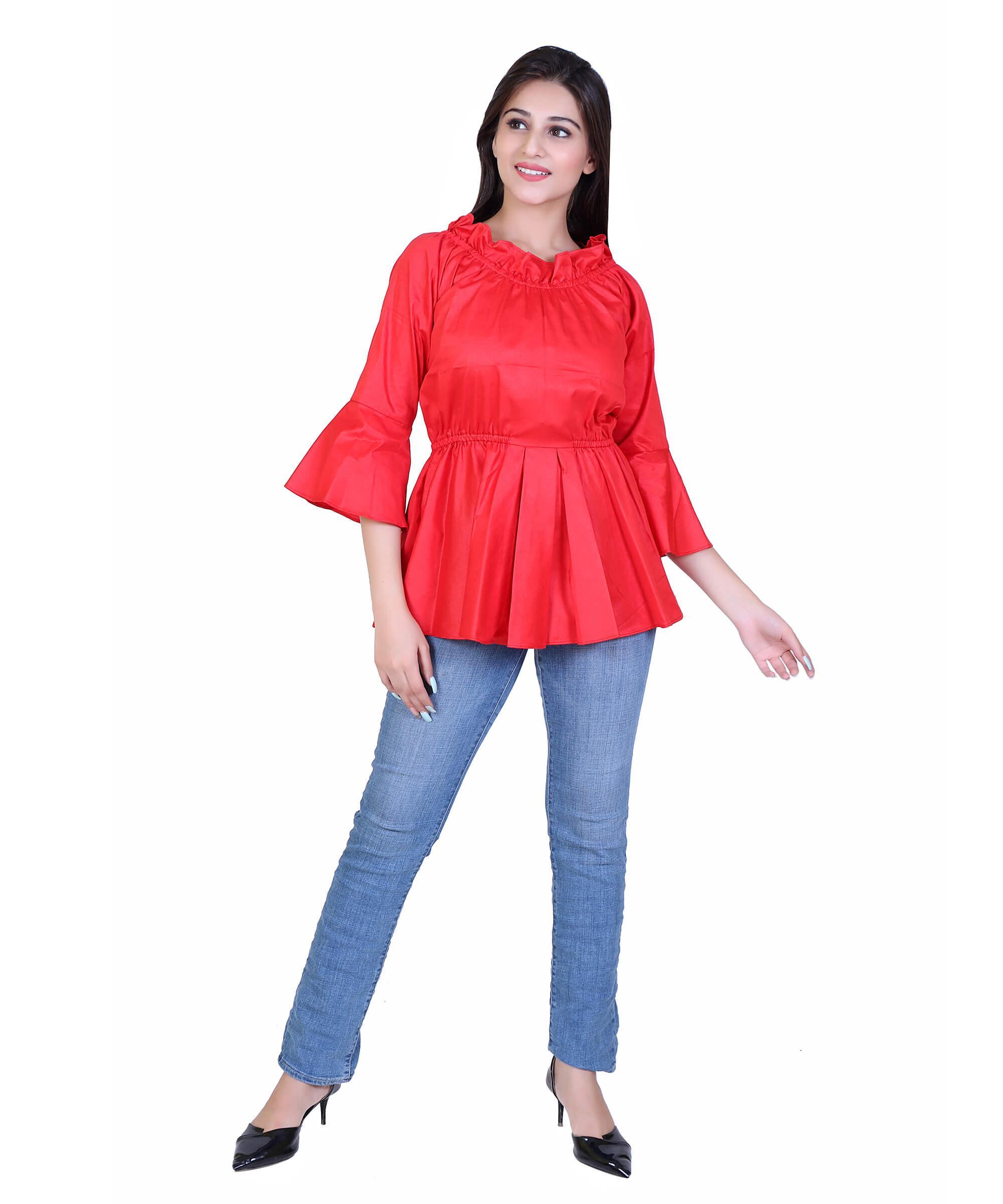 SECT-WT WOMEN TOP SOLID-RED