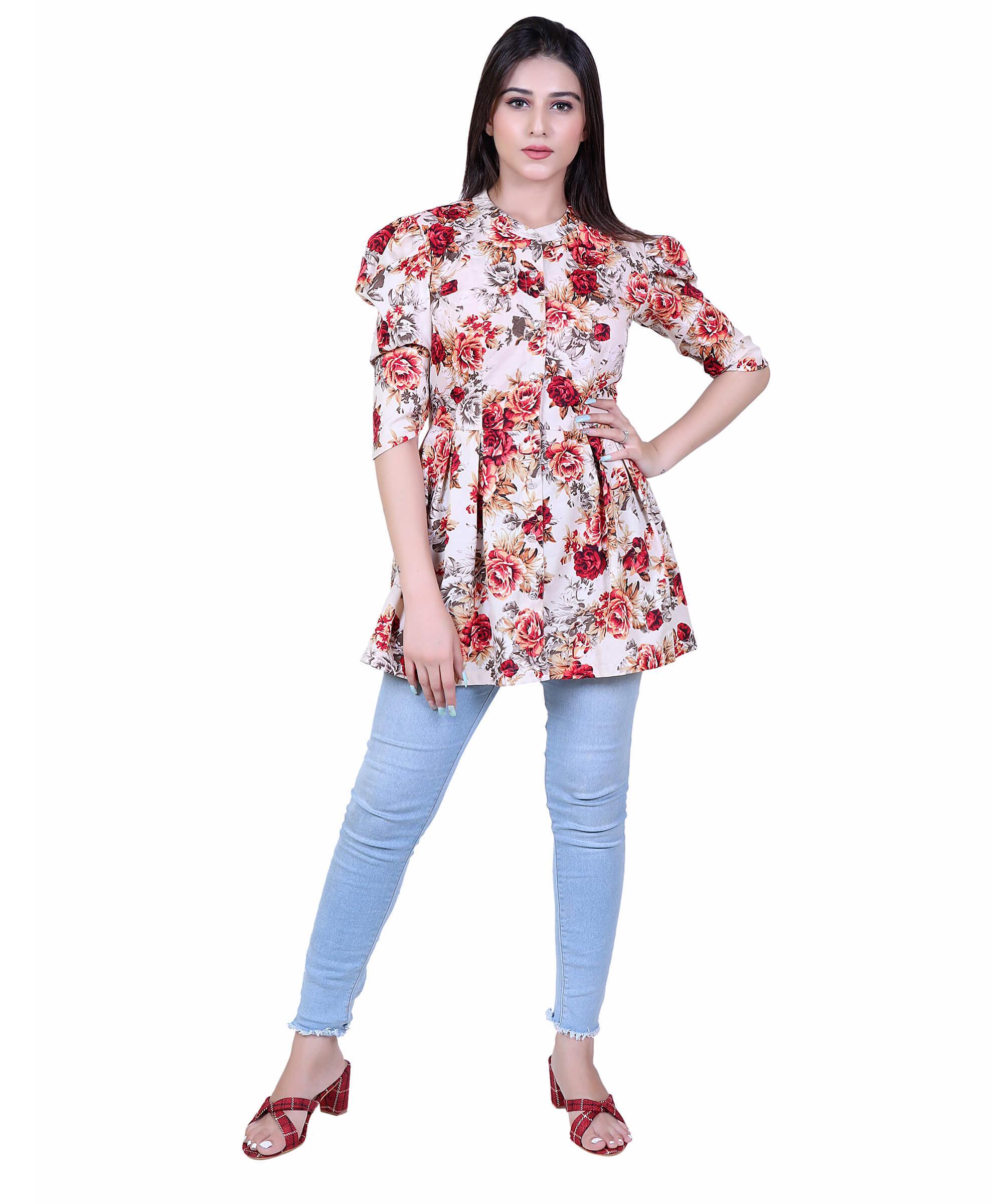SECT-WT WOMEN TOP STRIPS – CREAM MAROON FLORAL