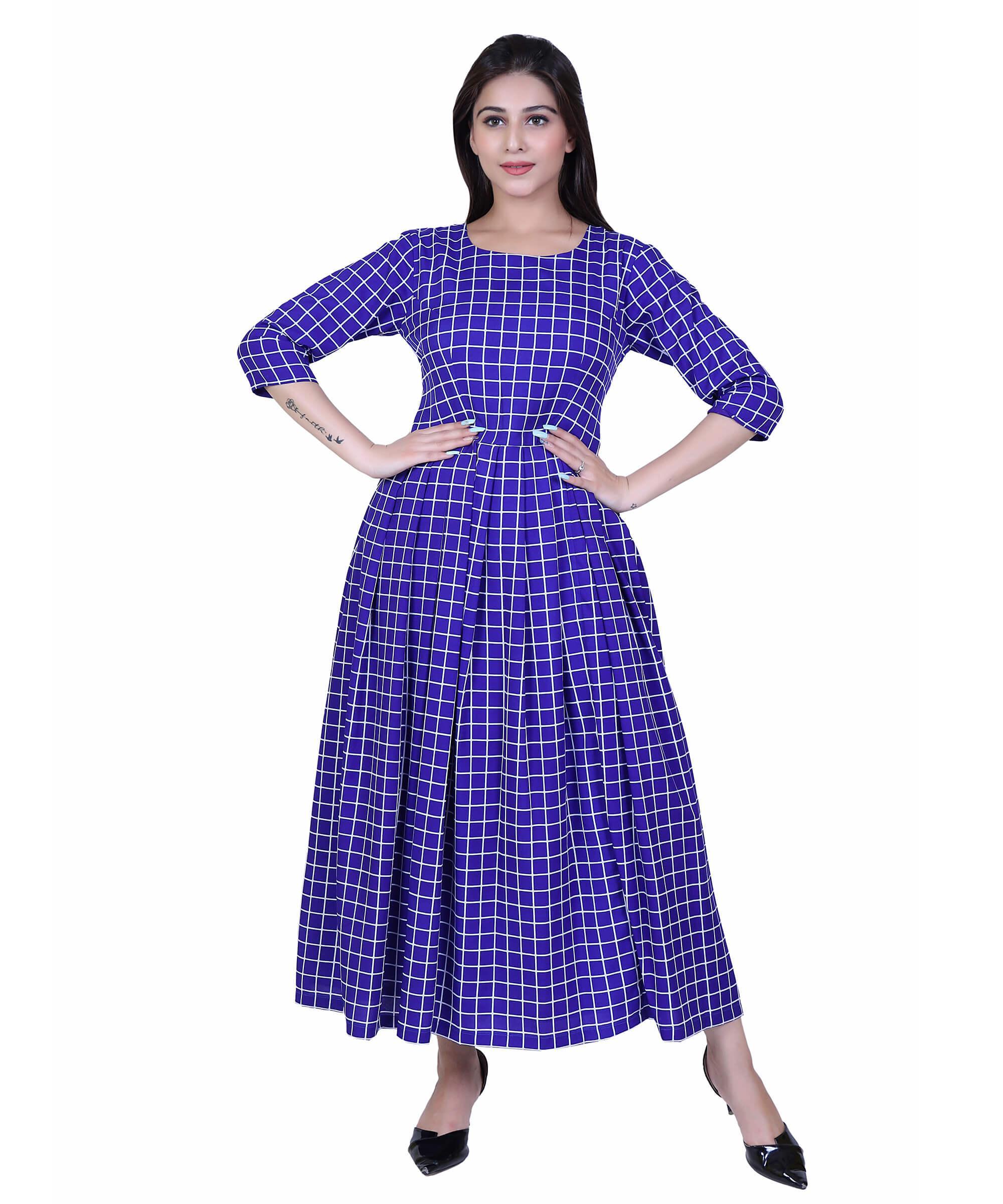 SECT-WWD WOMEN WESTERN DRESS PRINT – COBALT BLUE CHECK