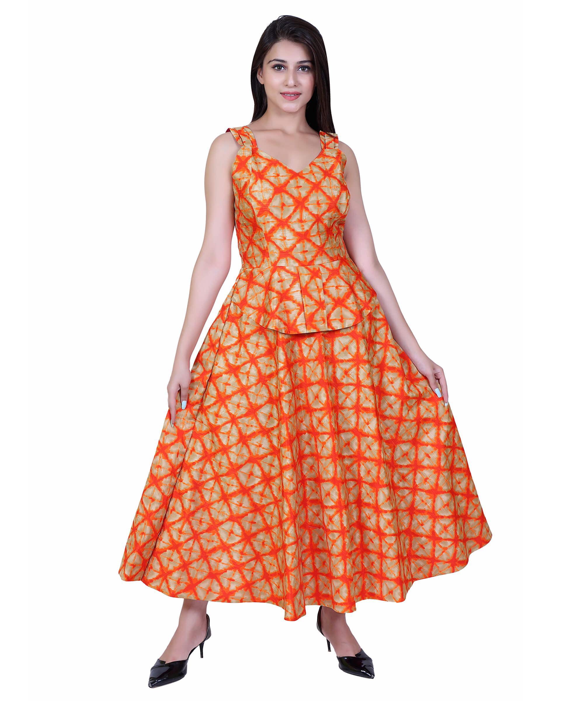 SECT-WWD WOMEN WESTERN DRESS PRINT – GOLDEN ORANGE