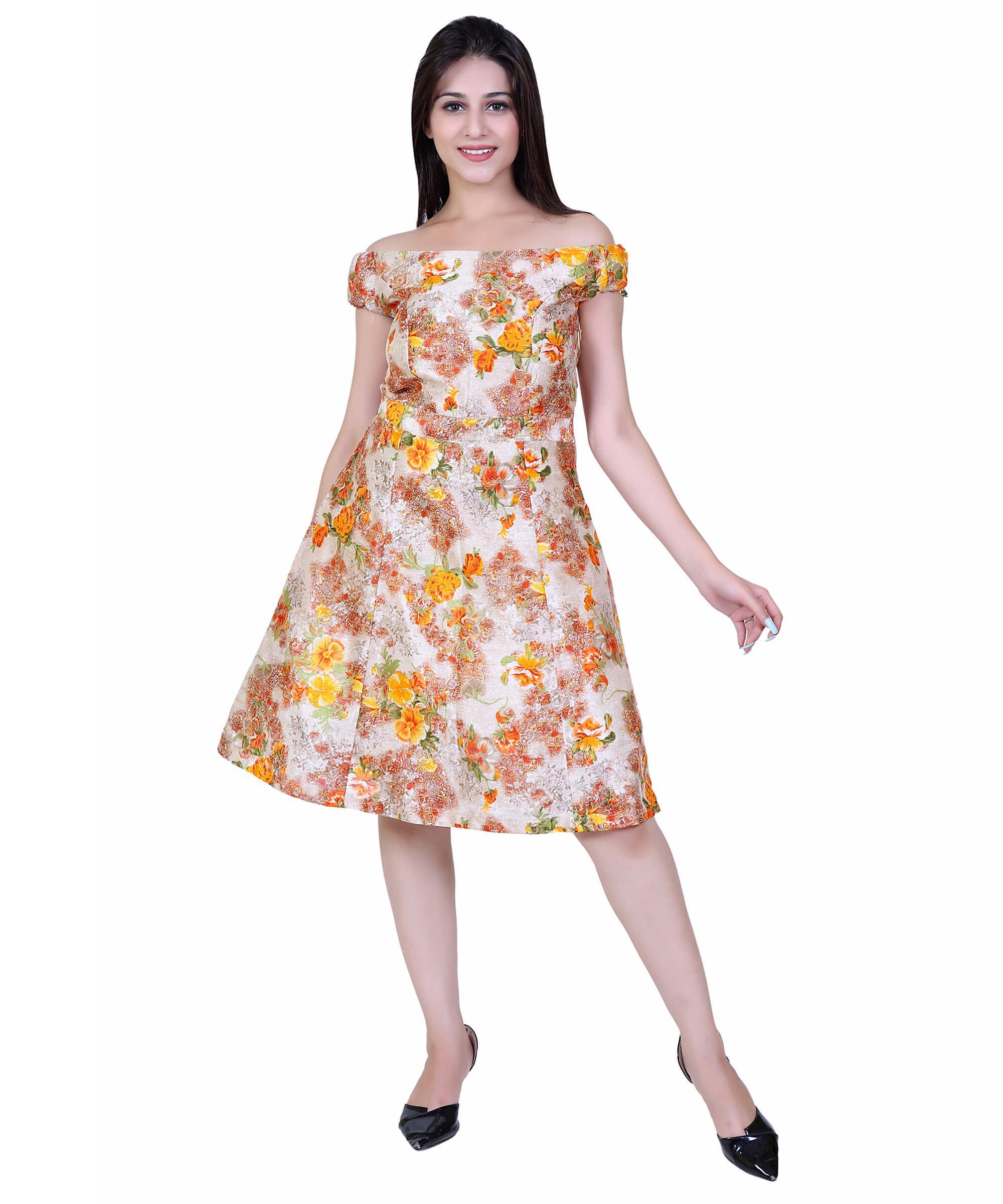 SECT-WWD WOMEN WESTERN DRESS PRINT – GOLDEN ORANGE FLORAL