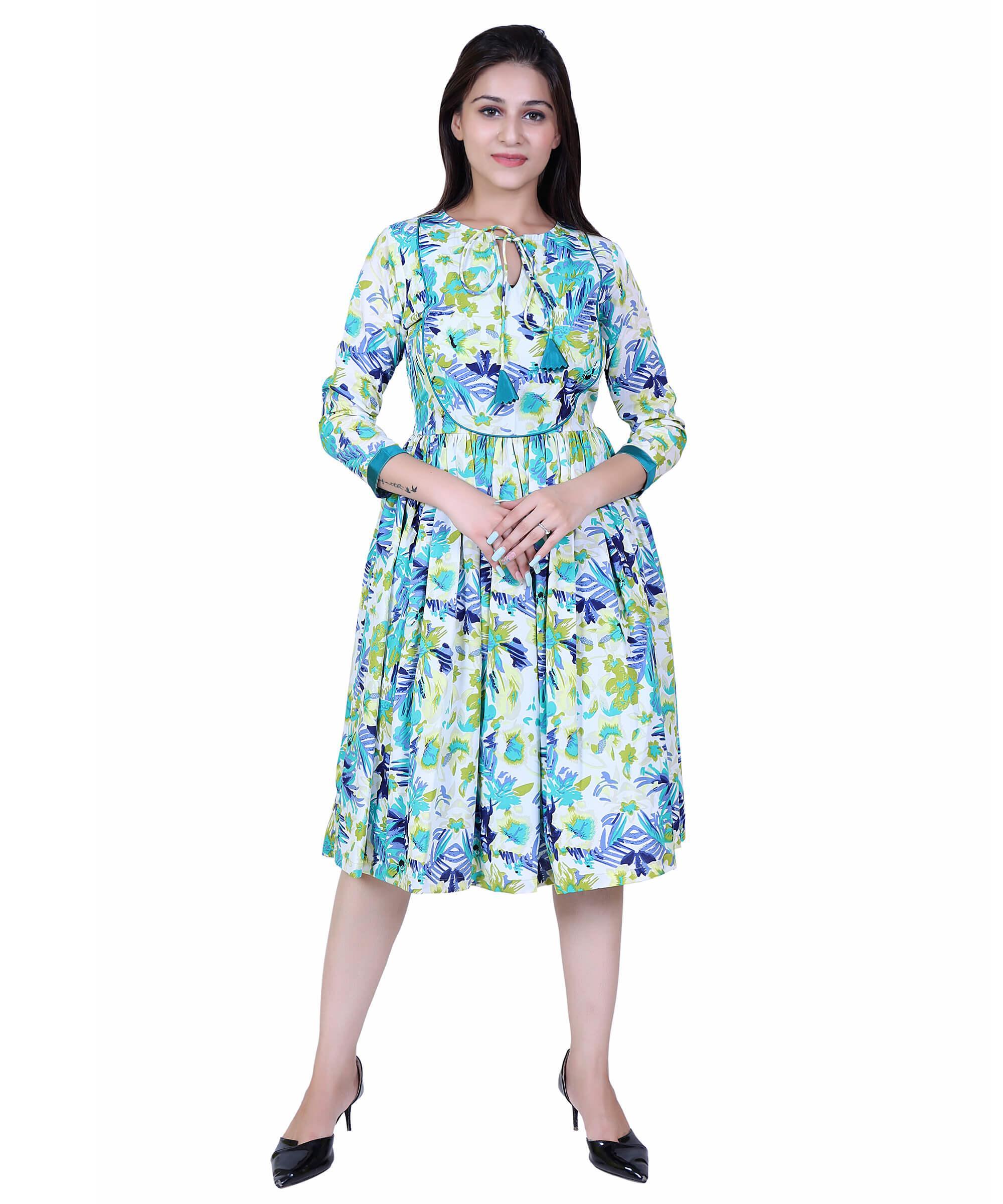 SECT-WWD WOMEN WESTERN DRESS PRINT – GREEN FLORAL