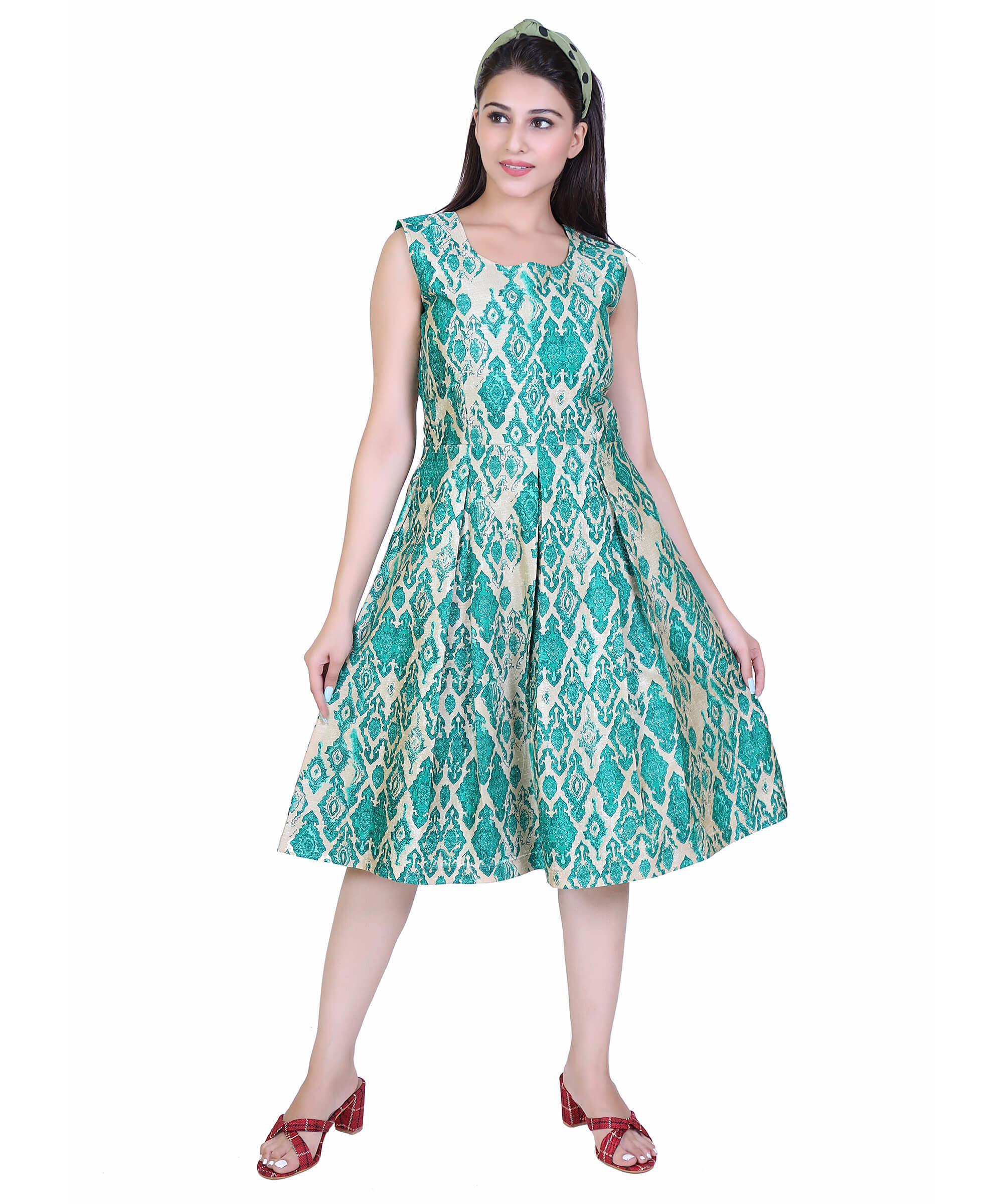SECT-WWD WOMEN WESTERN DRESS PRINT – GREEN GOLDEN PRINT