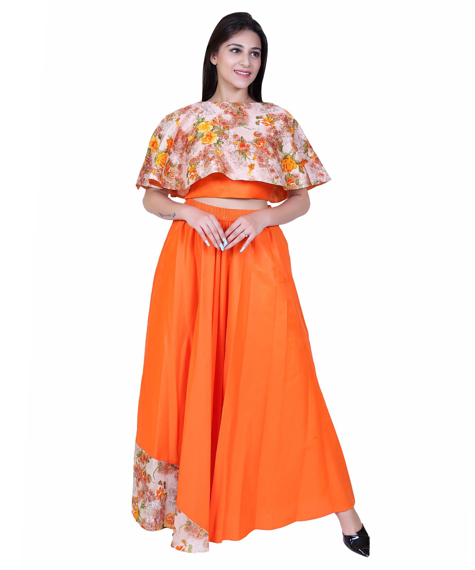 SECT-WWD WOMEN WESTERN DRESS PRINT – ORANGE FLORAL