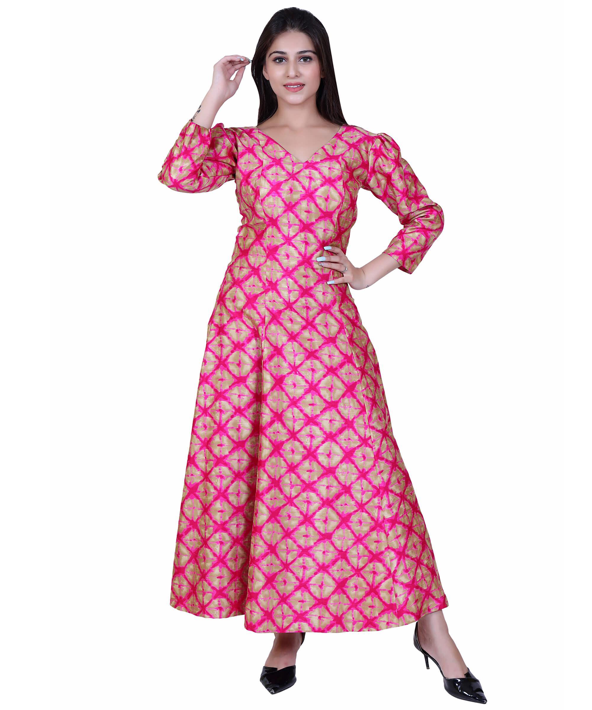 SECT-WWD WOMEN WESTERN DRESS PRINT – PINK GOLDEN