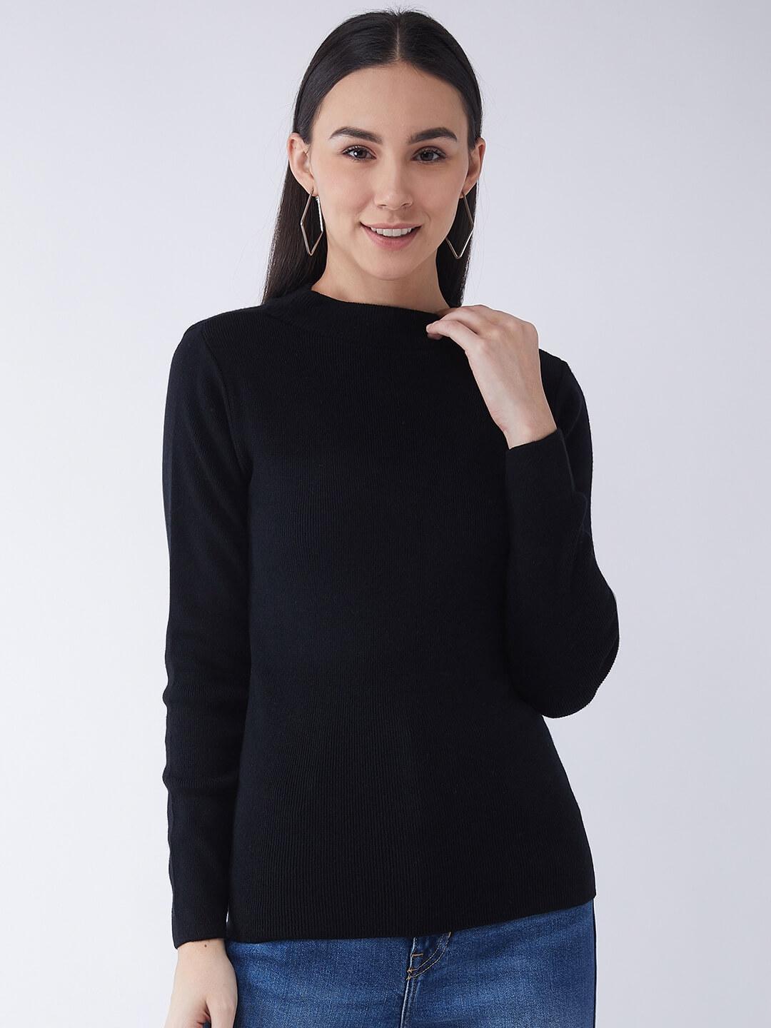 RVK Women Black Solid Pullover Sweater