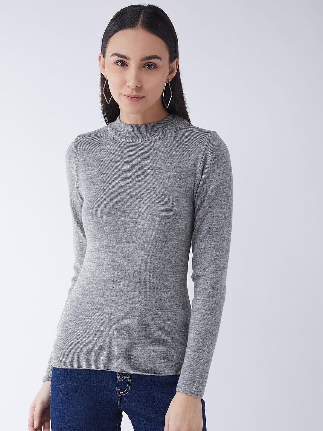 RVK Women Light Grey  Pullover Sweater