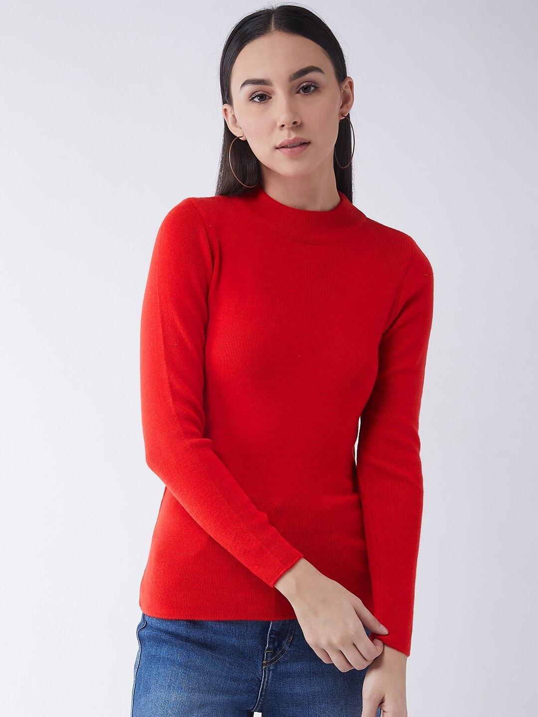 RVK Women Red Solid Sweater