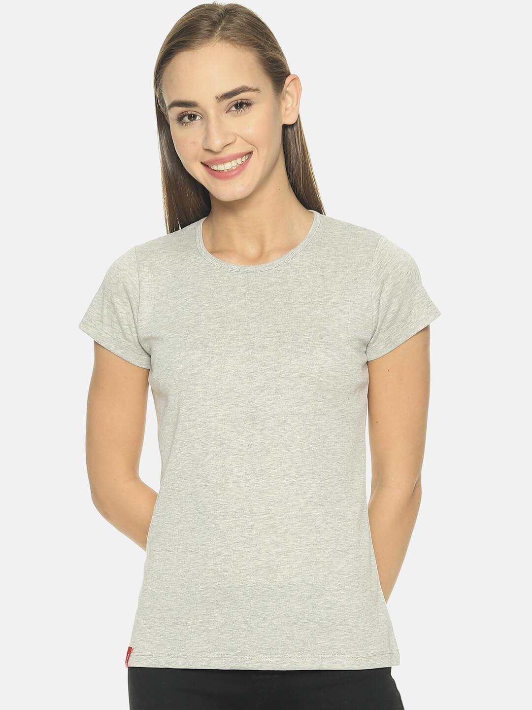 Women Grey Solid Round Neck T-shirt