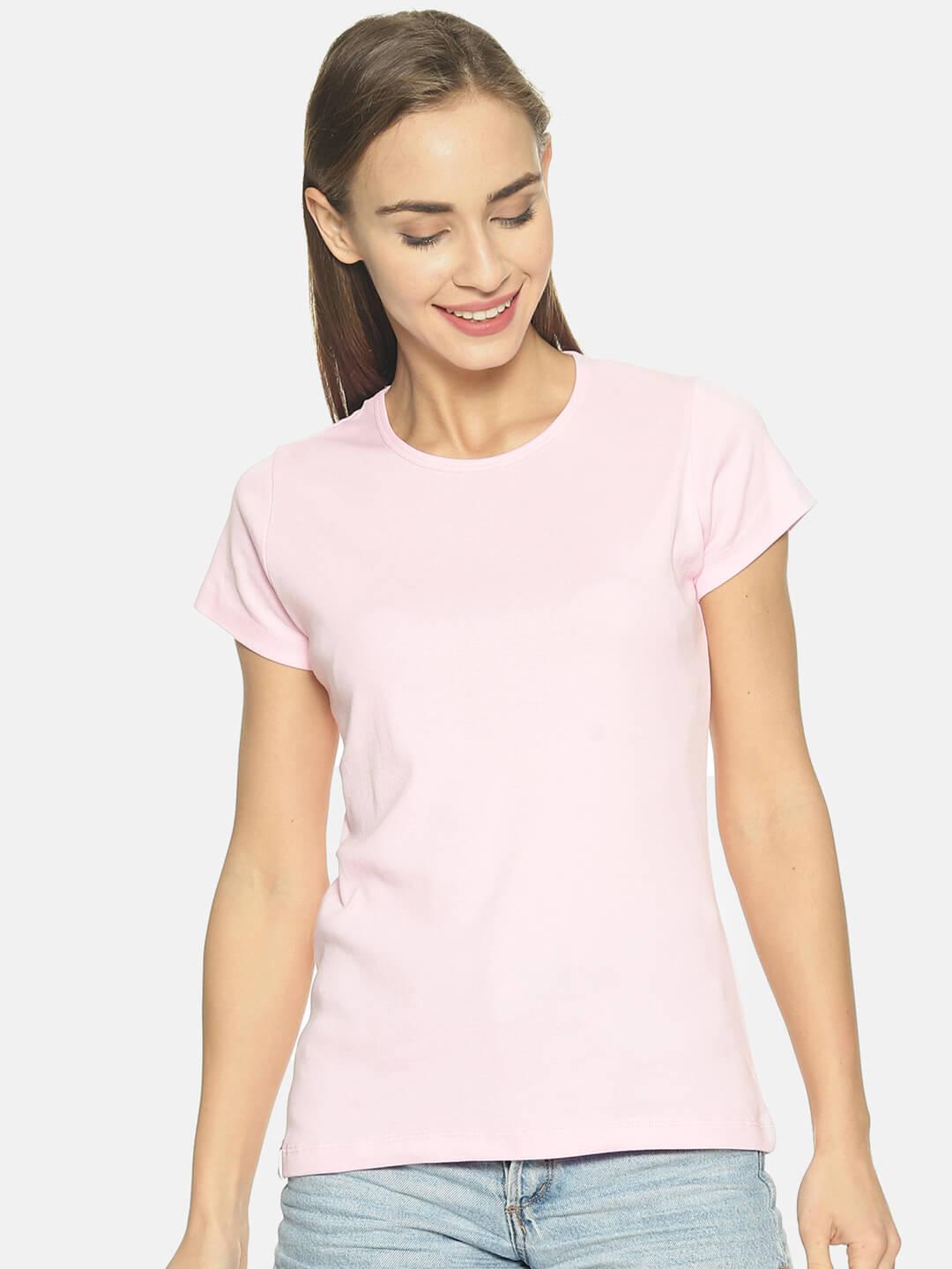 Women Round Neck T-shirt (Light Pink)