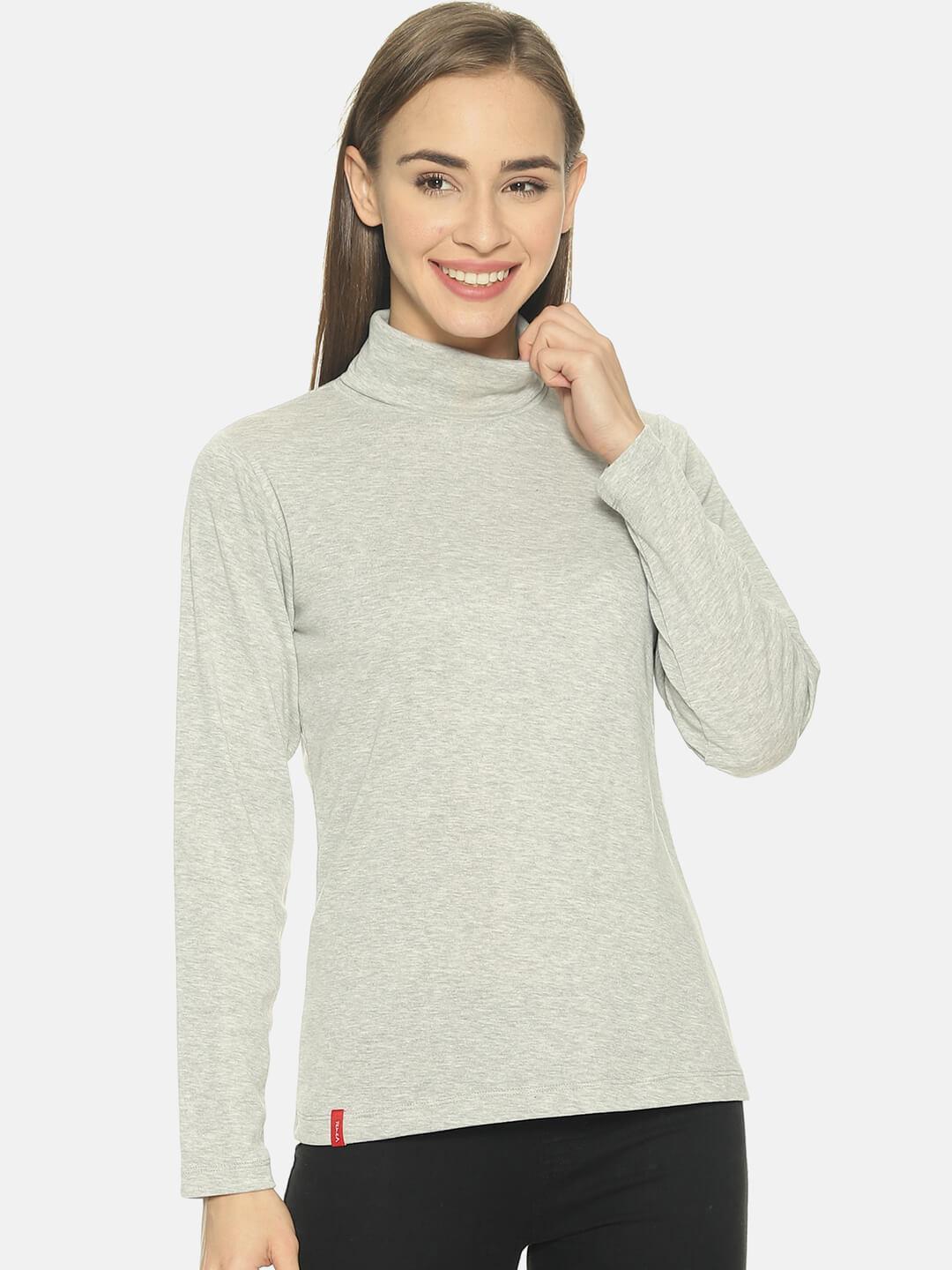 Women’s Grey Melange Turtle Neck Top