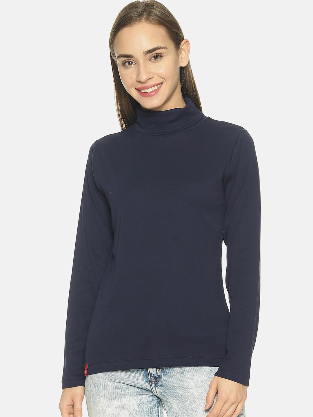 Women’s Navy Solid Turtle Neck Top
