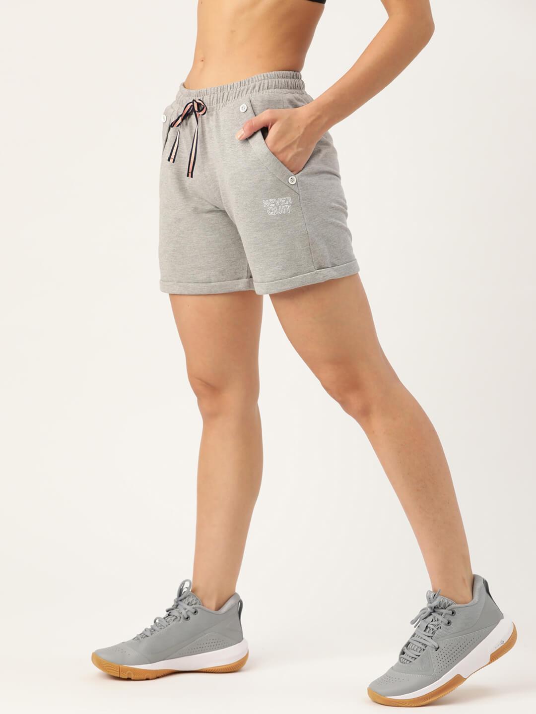 Women Grey Melange Mid-Rise Outdoor Sports Shorts