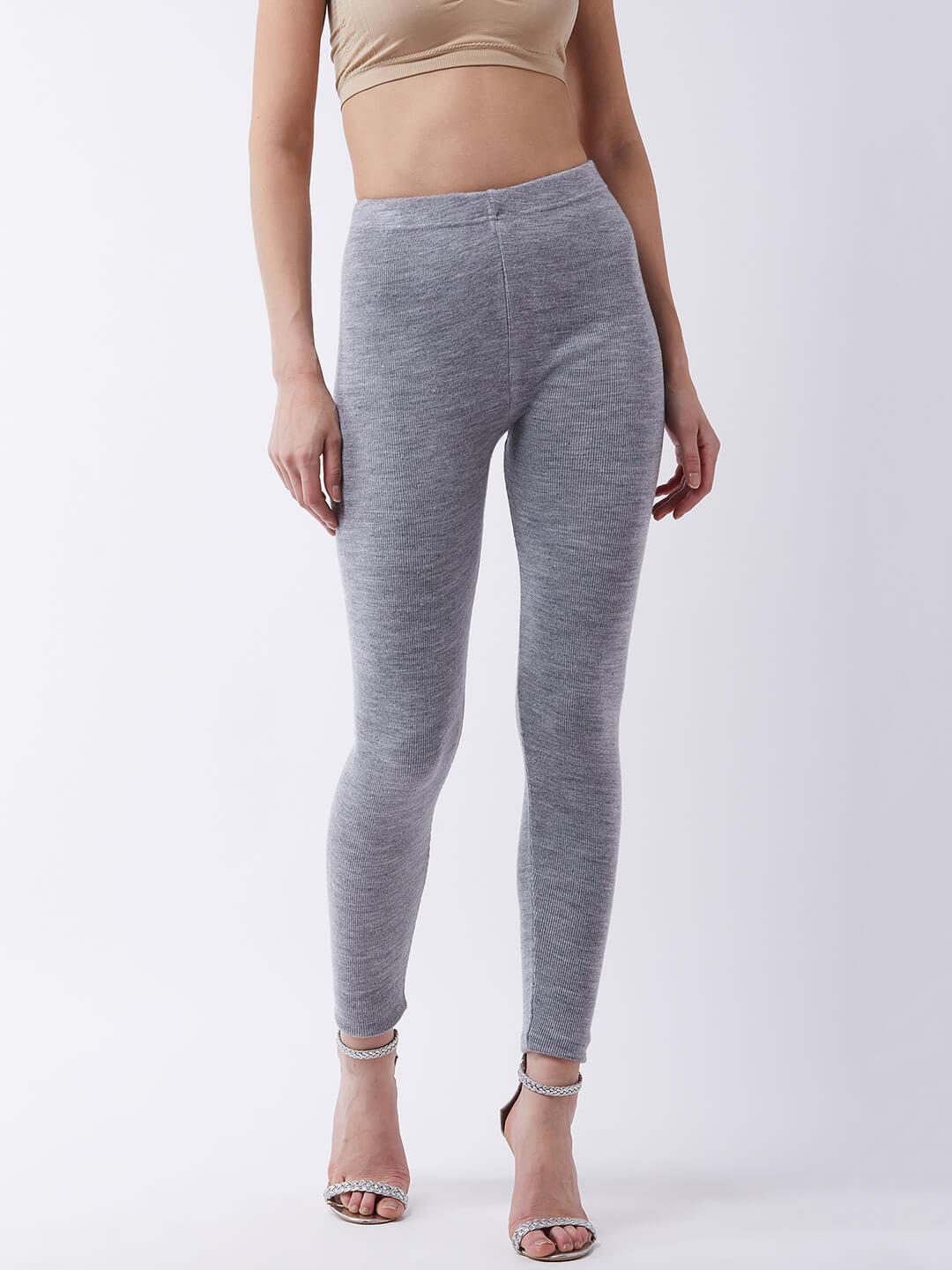 Women Grey solid slim fit woolen leggings