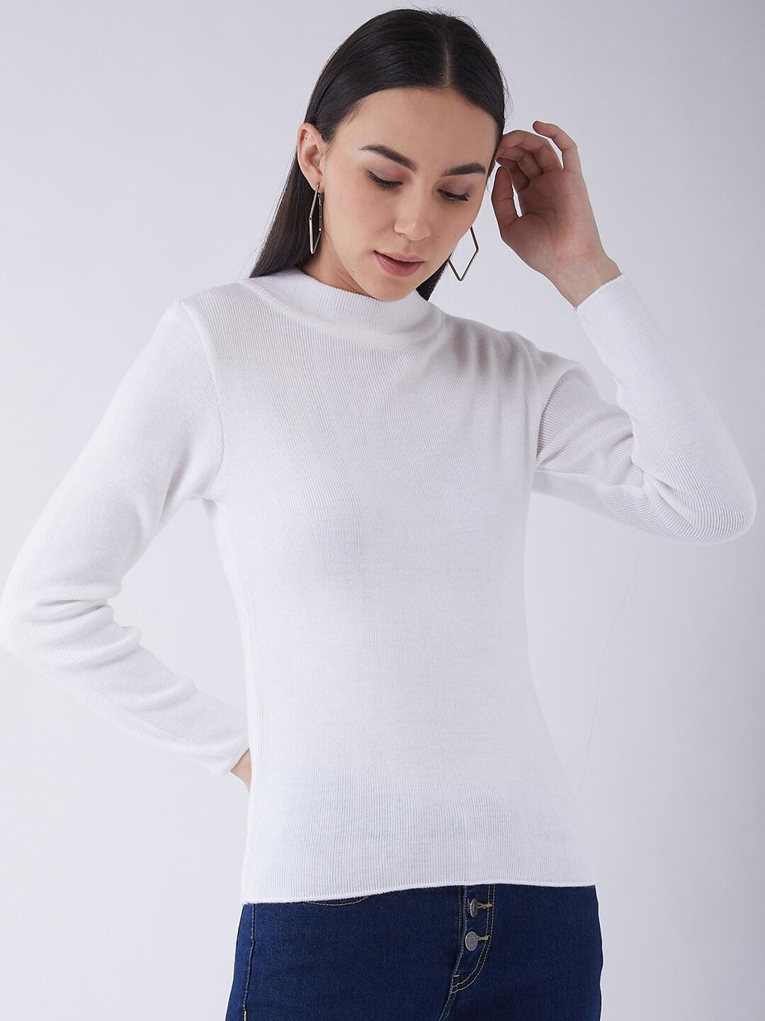 RVK Women  White  Pullover Sweater