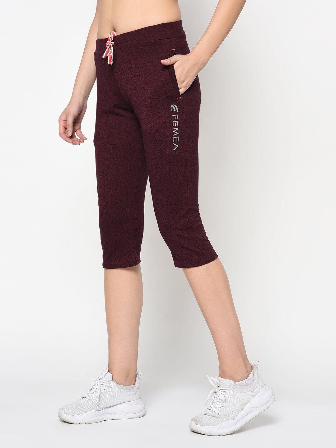 FEMEA Women Wine Solid Slim Fit Capris