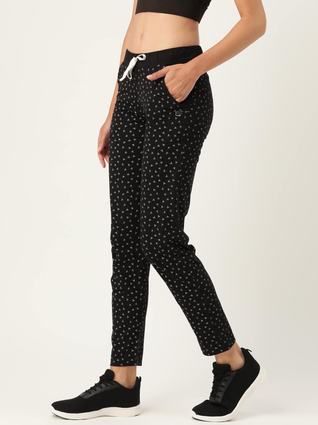 Women Black and White printed Track Pants