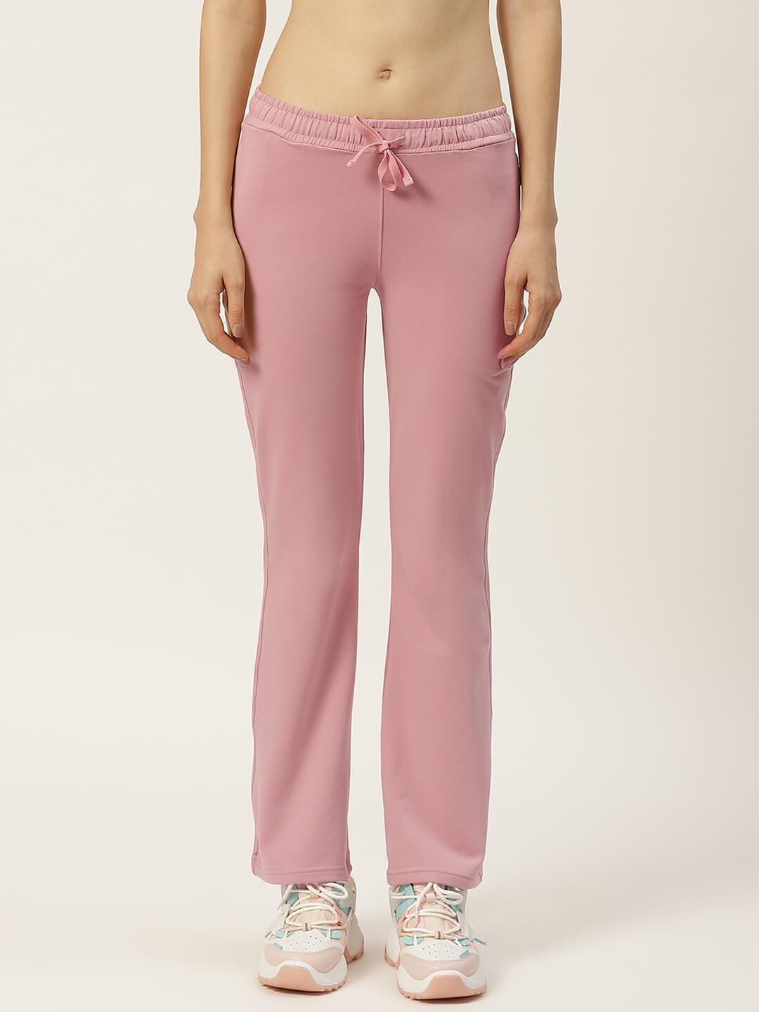 Women Dusty pink Solid Boot cut Fit Track Pants