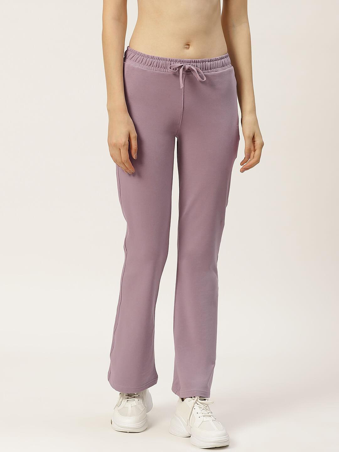 Women Lavender Solid Boot cut Fit Track Pants