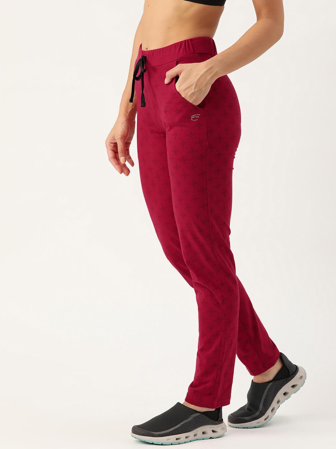 Women Maroon and Navy printed Track Pants