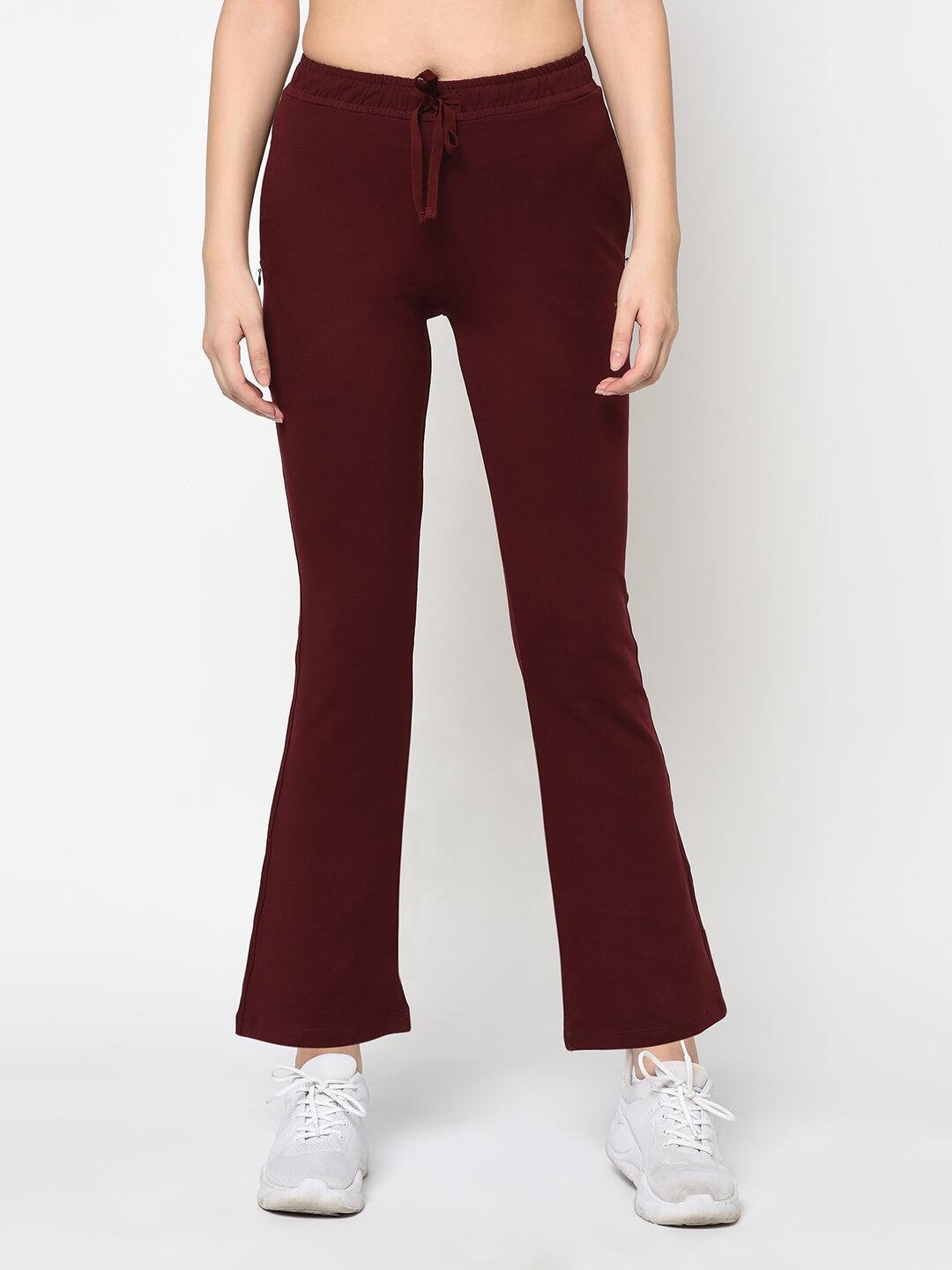 Women Maroon Solid Boot  Cut Fit Track Pants