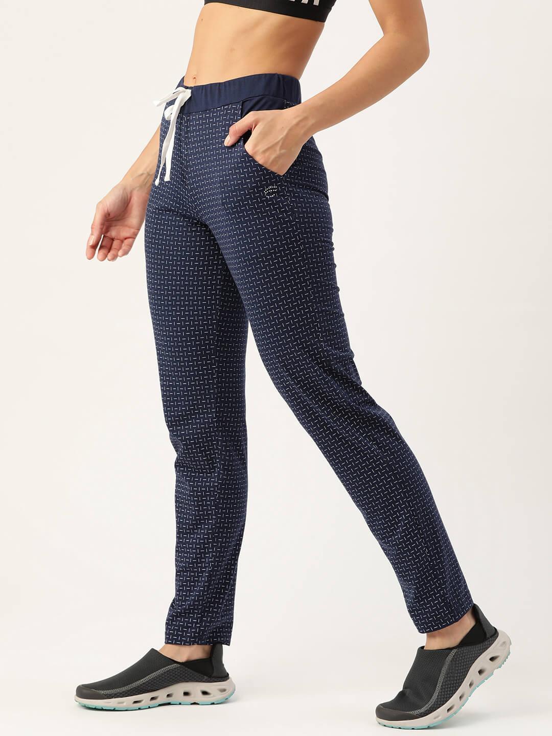 Women Navy and White printed Track Pants