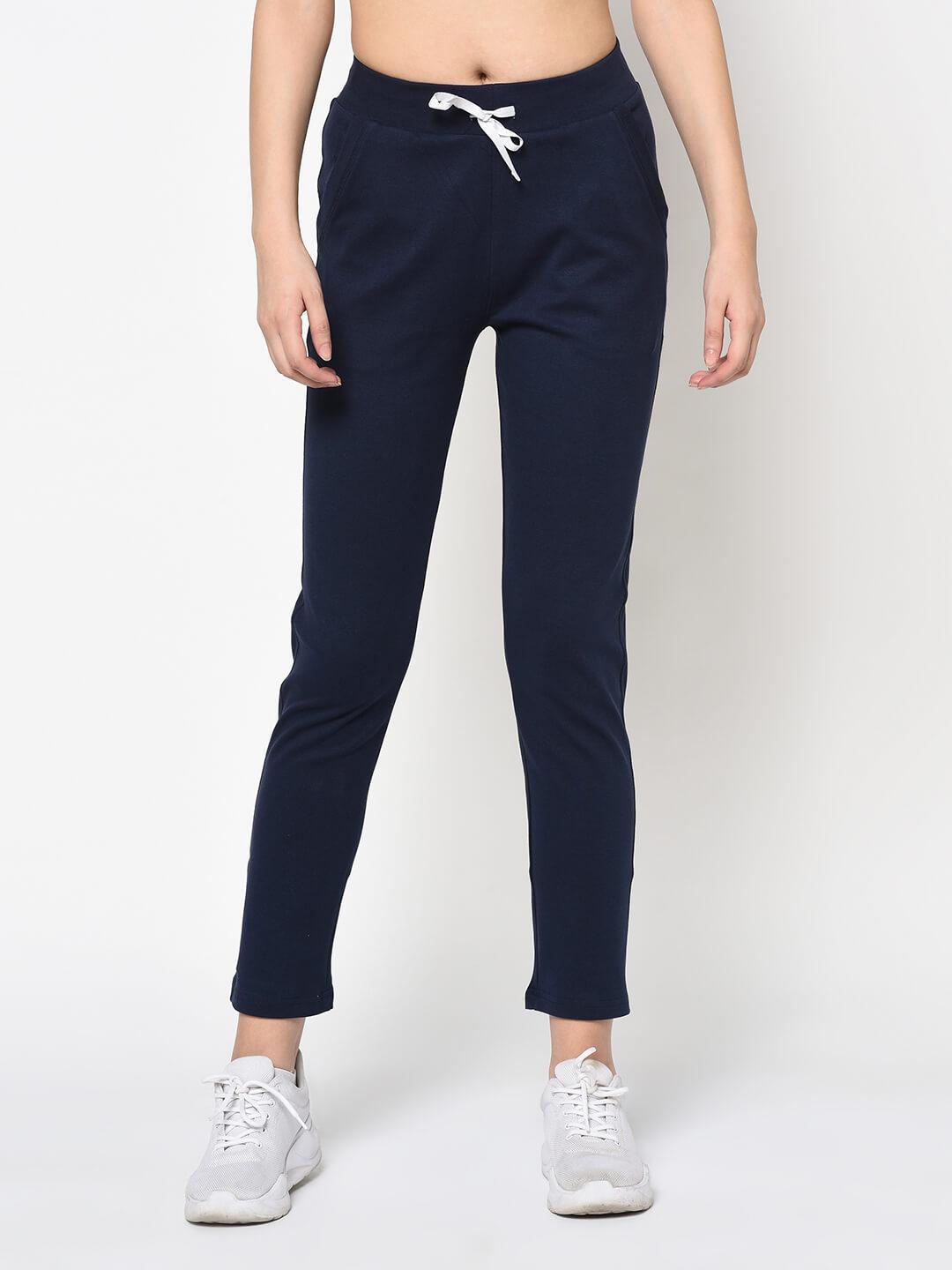 Women Navy Solid Slim-Fit Track Pants