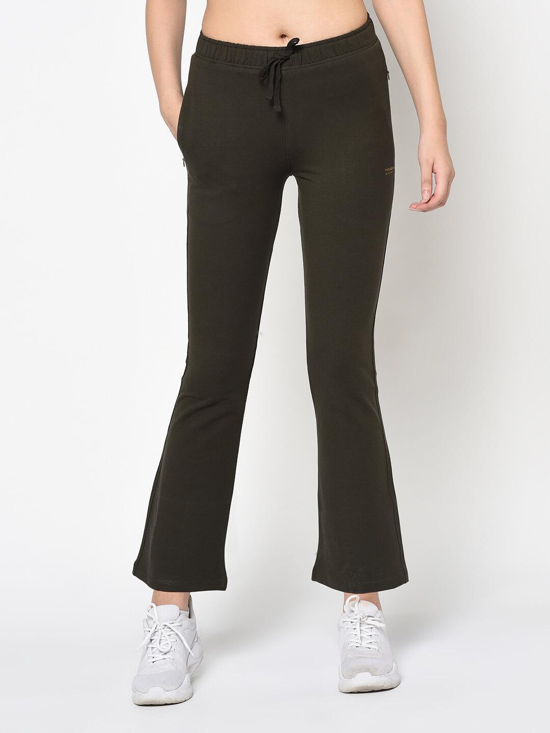 Women Olive Solid Boot cut Fit Track Pants