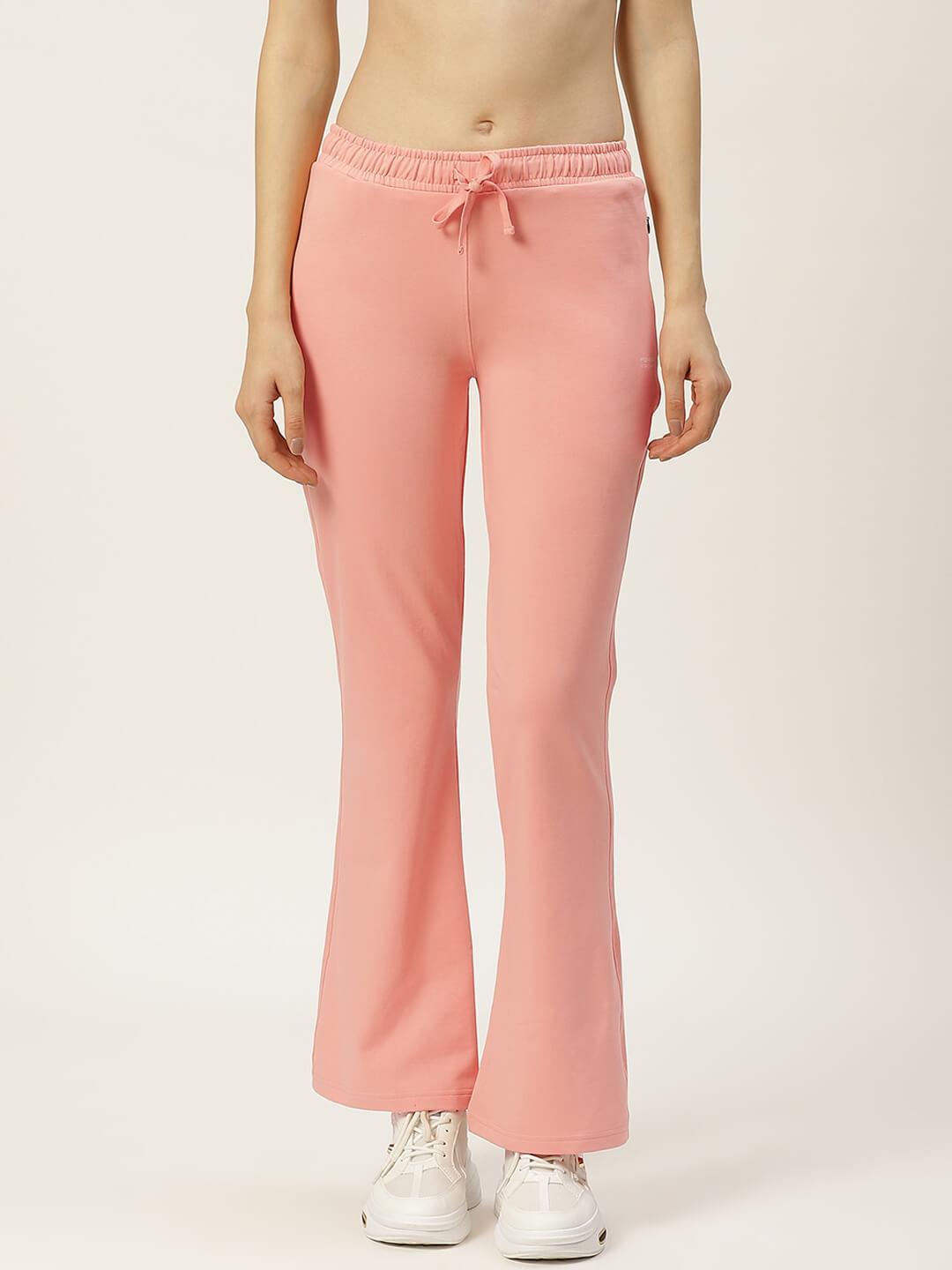 Women Peach Solid Boot Cut Fit Track Pants