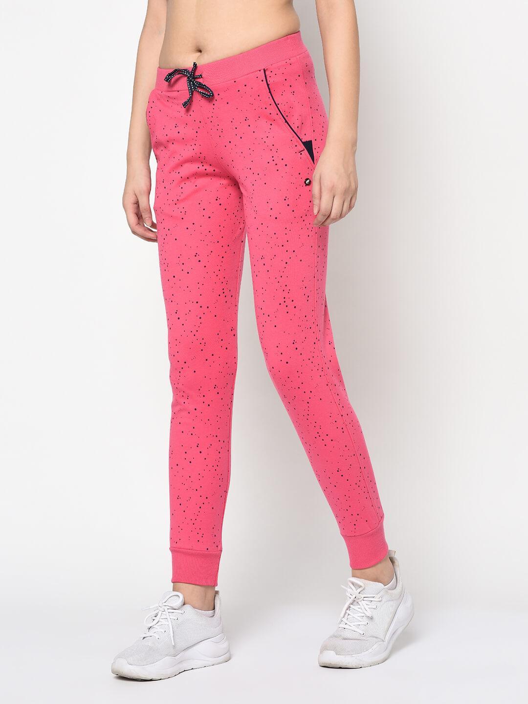 Women Pink Polka Dots Printed Slim-Fit Joggers