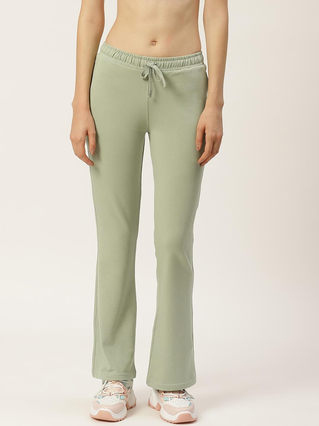 Women Pista Green Solid Boot Cut Fit Track Pants