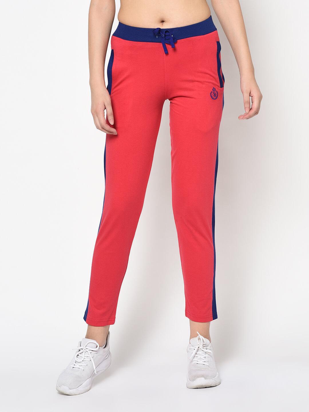 Women Red Solid Slim-Fit Track Pants