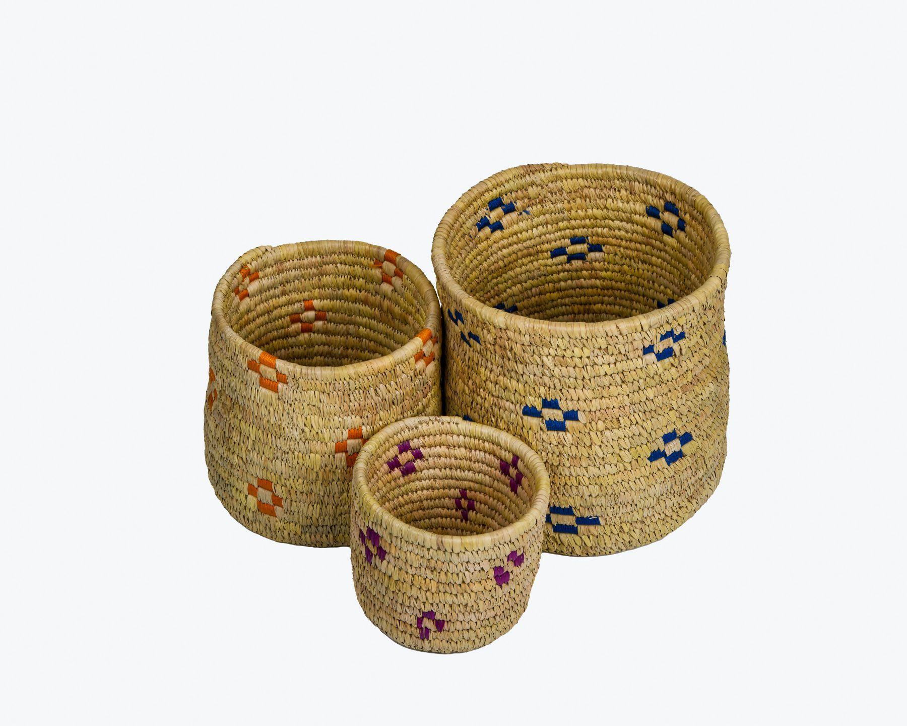 Handmade Braided Sabaii Grass Planter Set with Date palm Leaf binding (Set of 3) Diameter 9inch,7inch,5 inch
