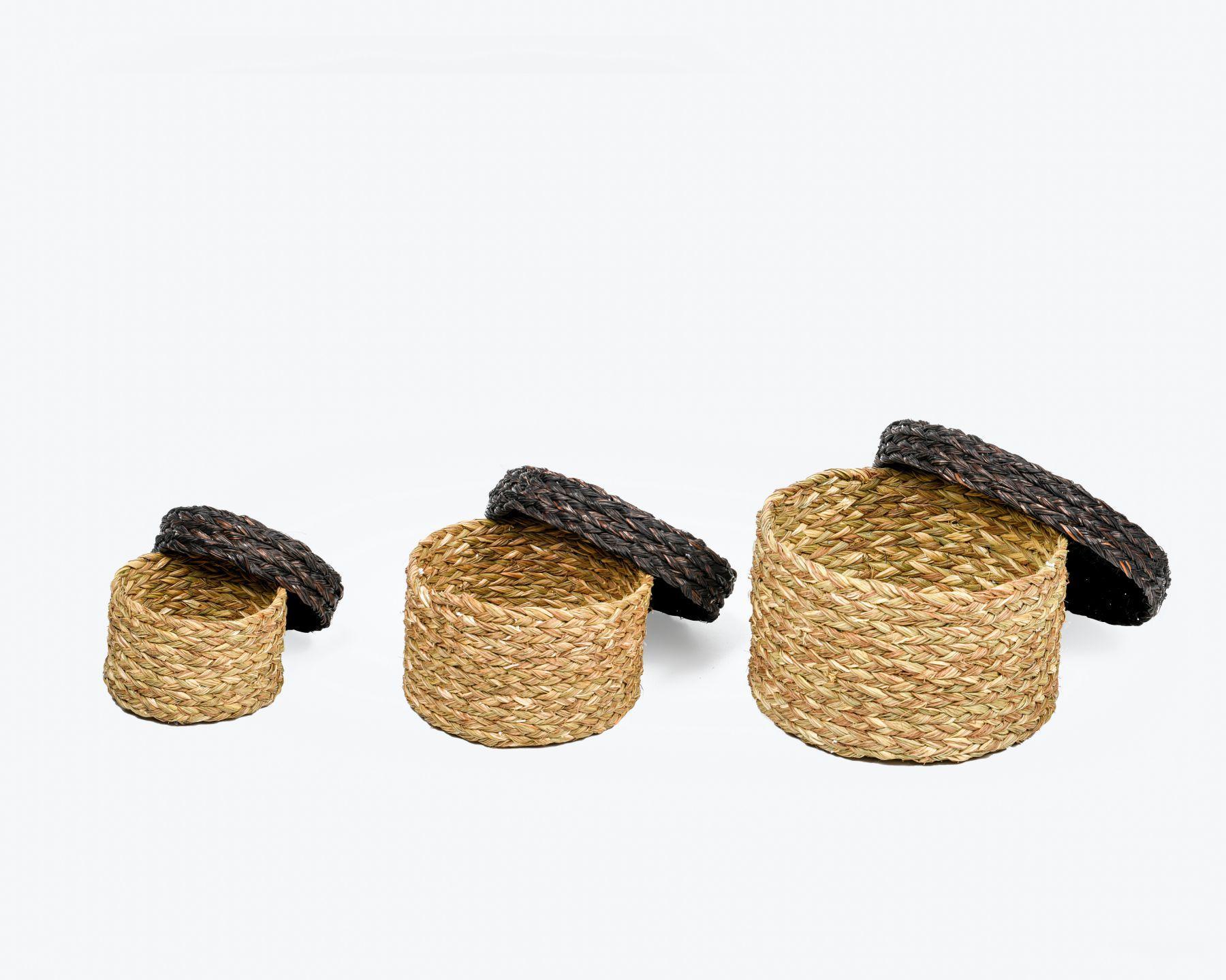 Handmade Braided Sabaii Grass Storage Box (set of 3) with lid