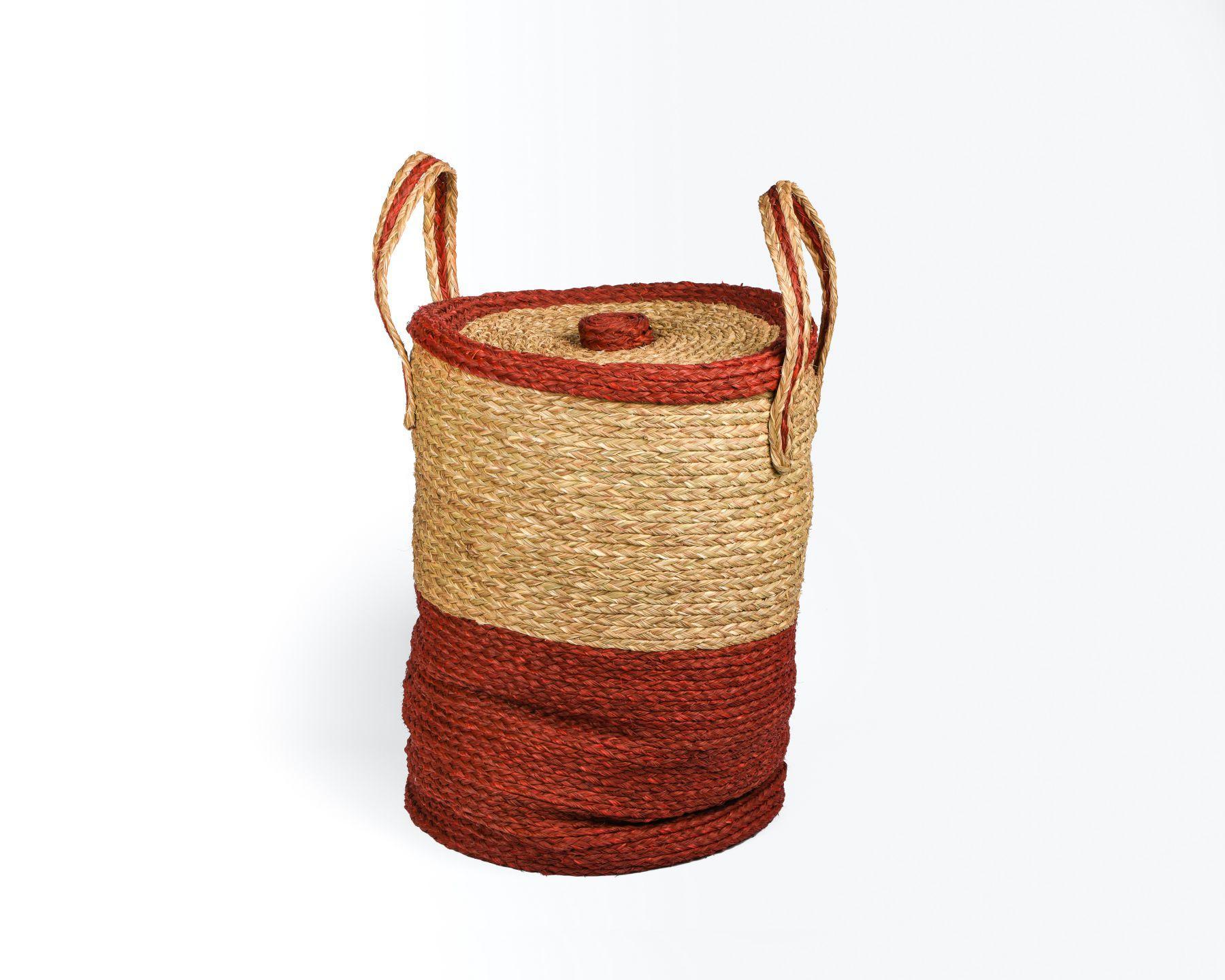 Handmade Braided Sabaii Grass Laundry Basket Dual Tone