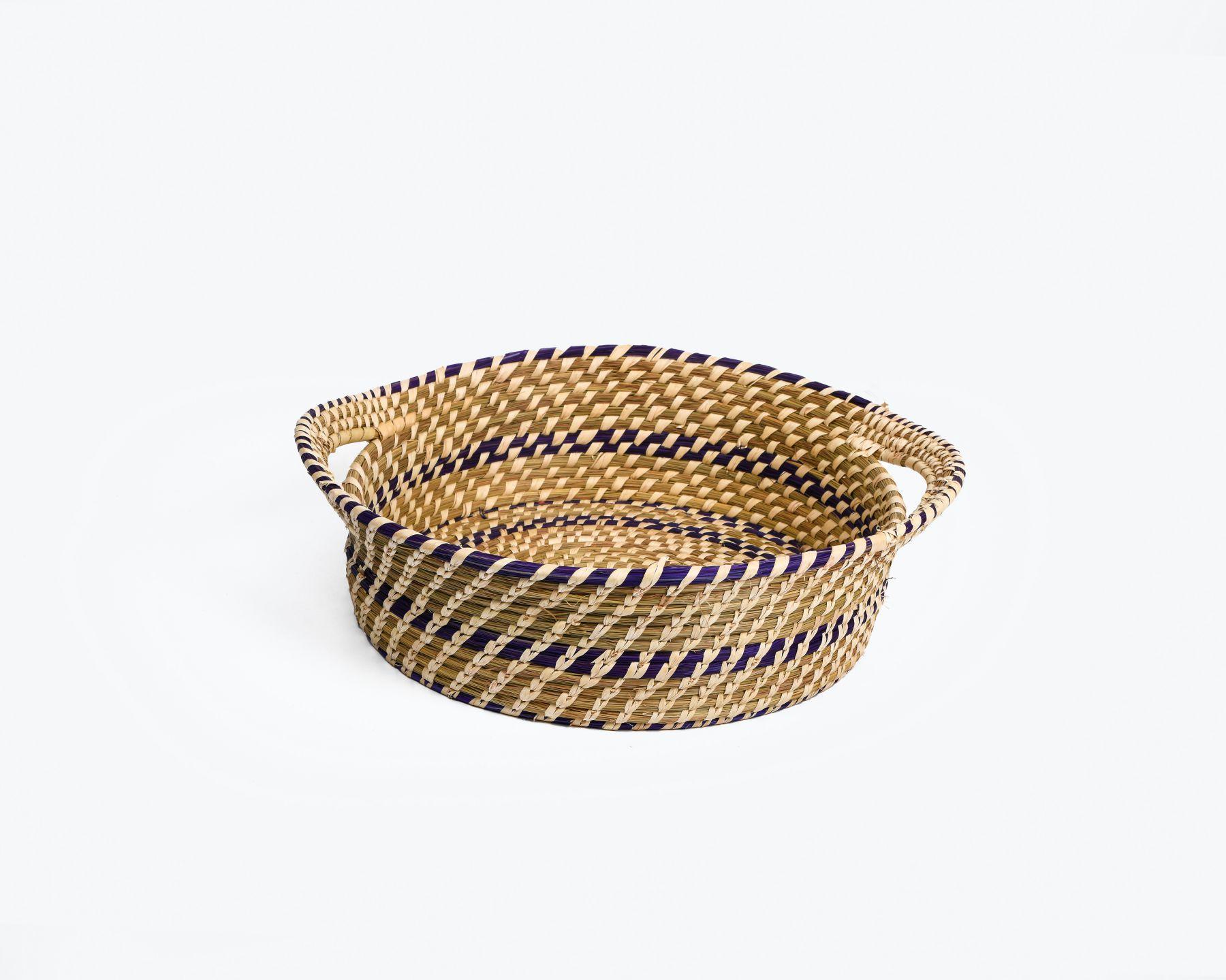 Handmade Braided Sabaii Grass Fruit Basket diameter 12inches x height 4inches, Beni Style