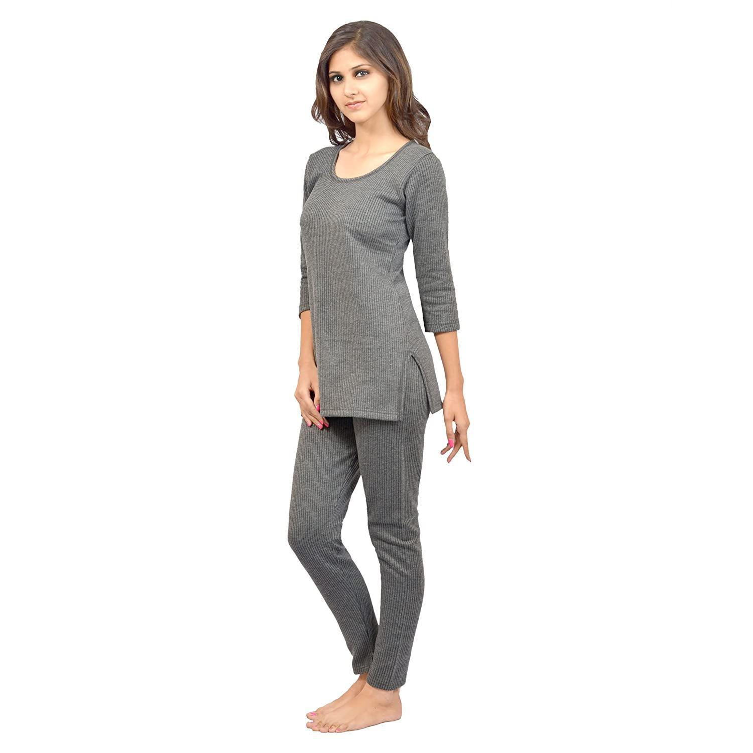 Picot Women Thermal Set Grey (Top & Lower)