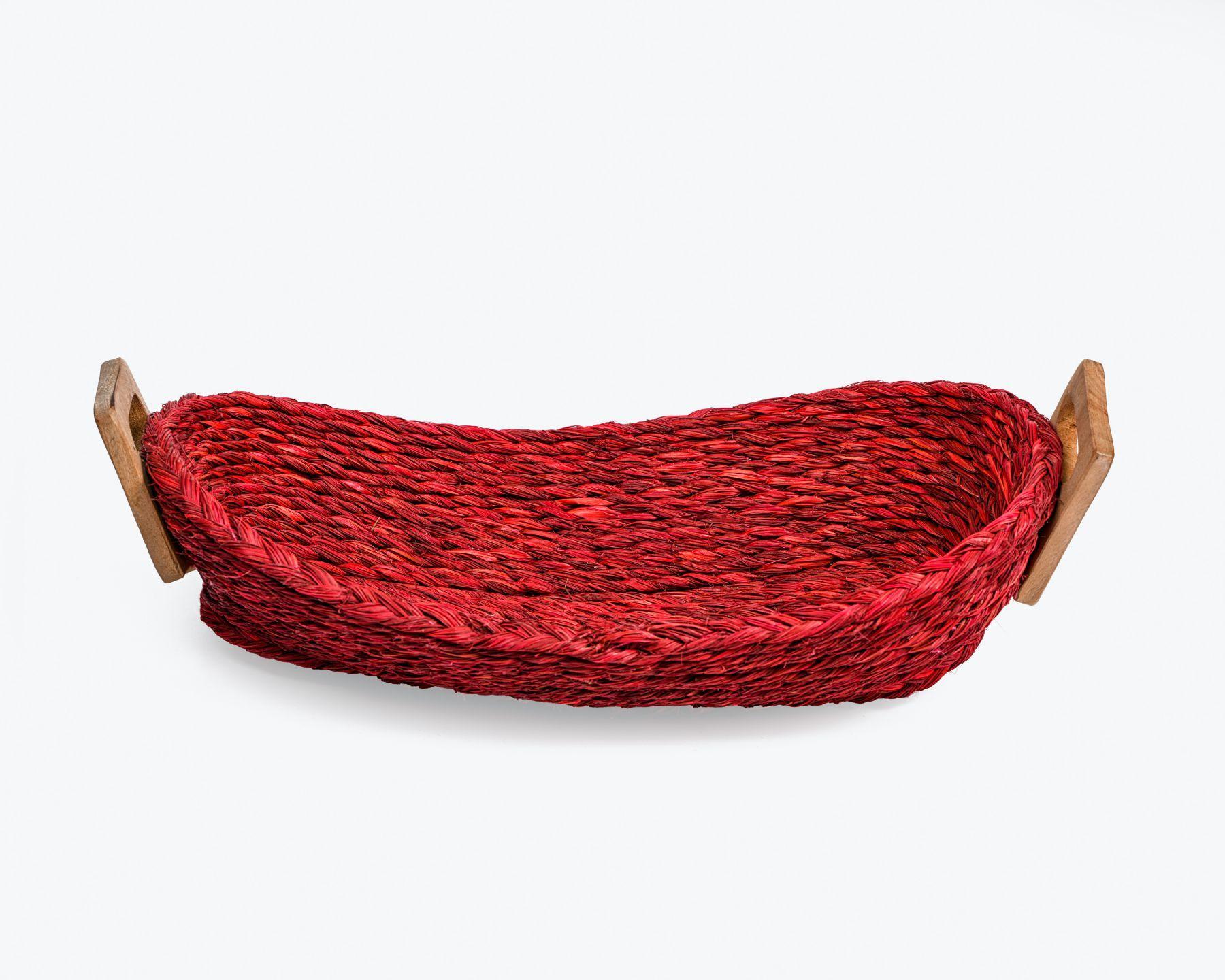 Handmade Braided Sabaii Grass Basket with wooden handles