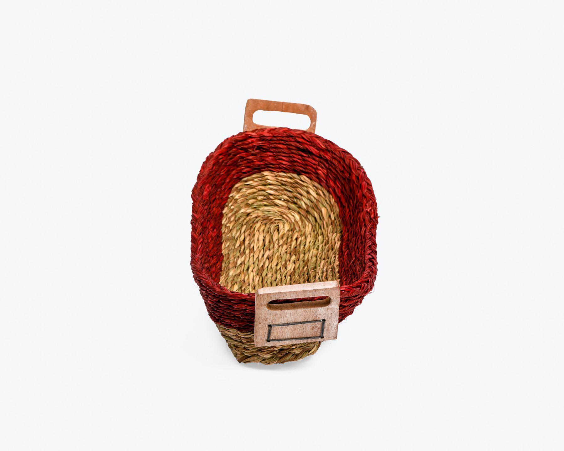 Handmade Braided Sabaii Grass Basket with wooden handles