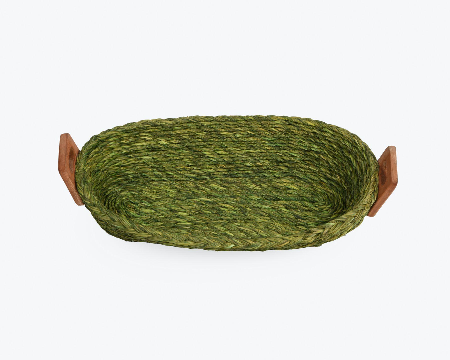 Handmade Braided Sabaii Grass Basket with wooden handles