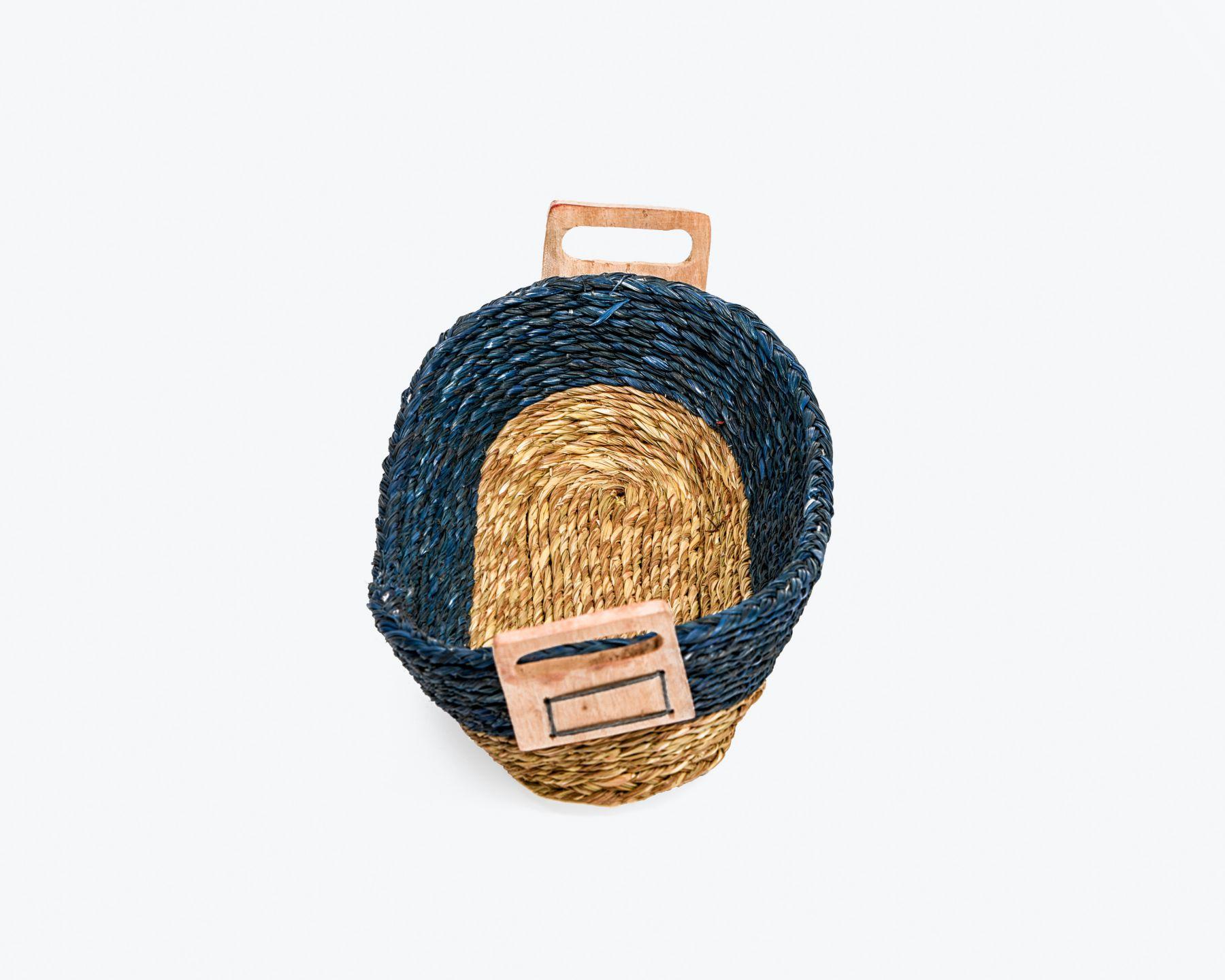 Handmade Braided Sabaii Grass Basket with wooden handles