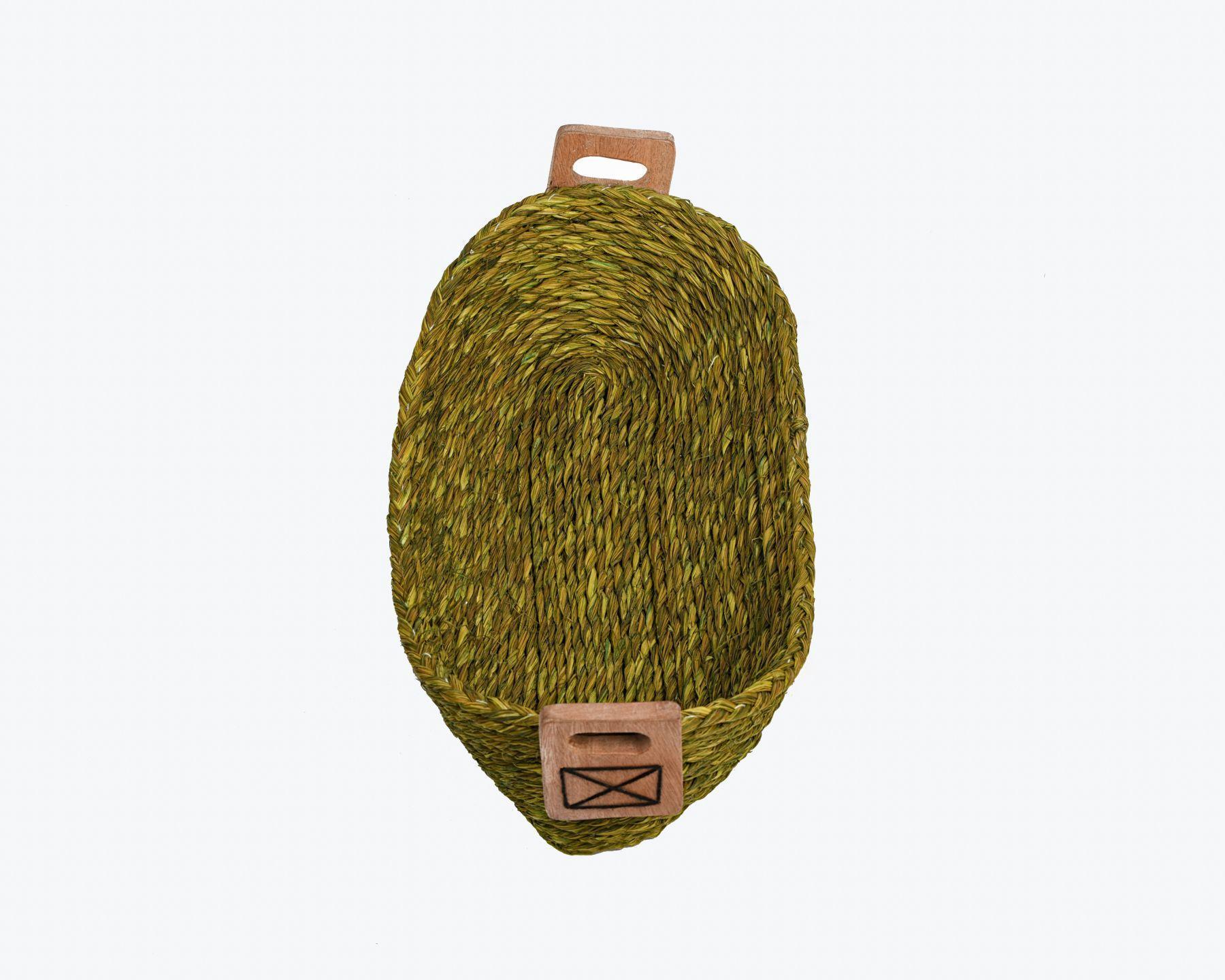 Handmade Braided Sabaii Grass Basket with wooden handles (Pack of 2)