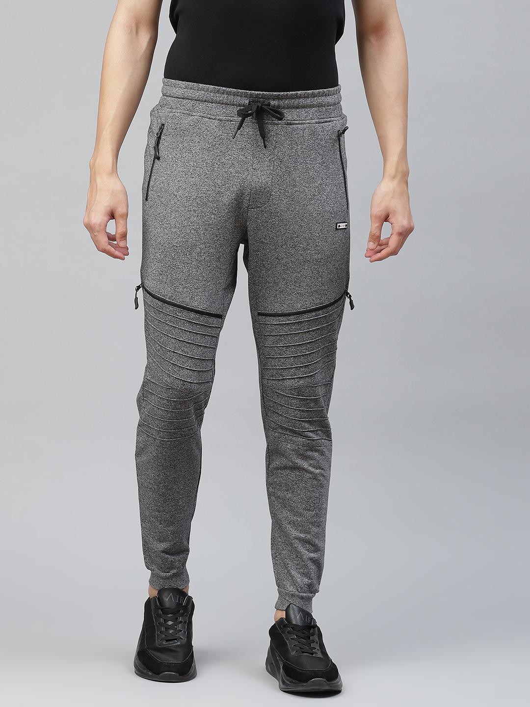 Mens Grey Melange & Black Cotton Track Pants