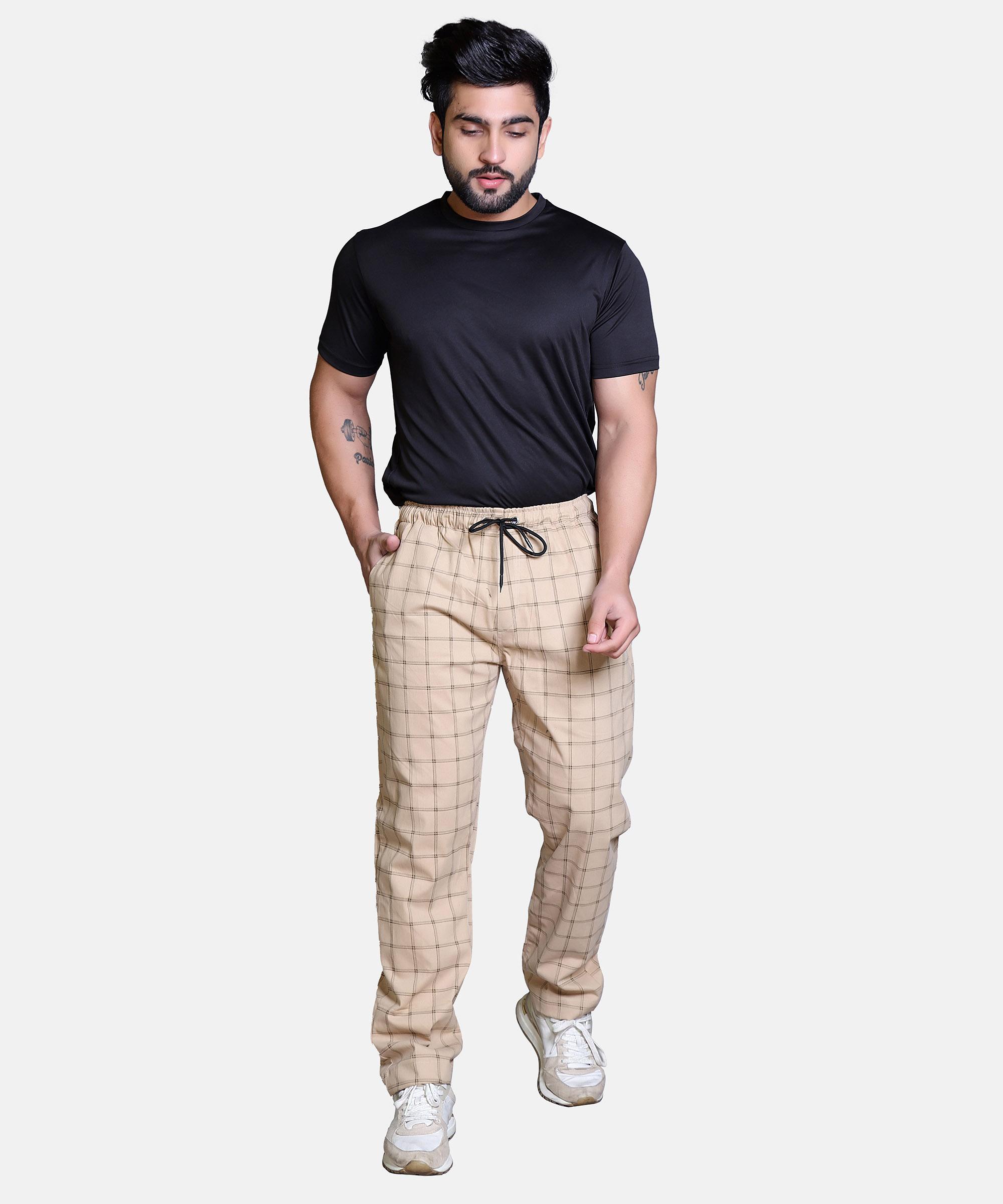 Men’s Regular Fit Joggers-BEIGE CHECK