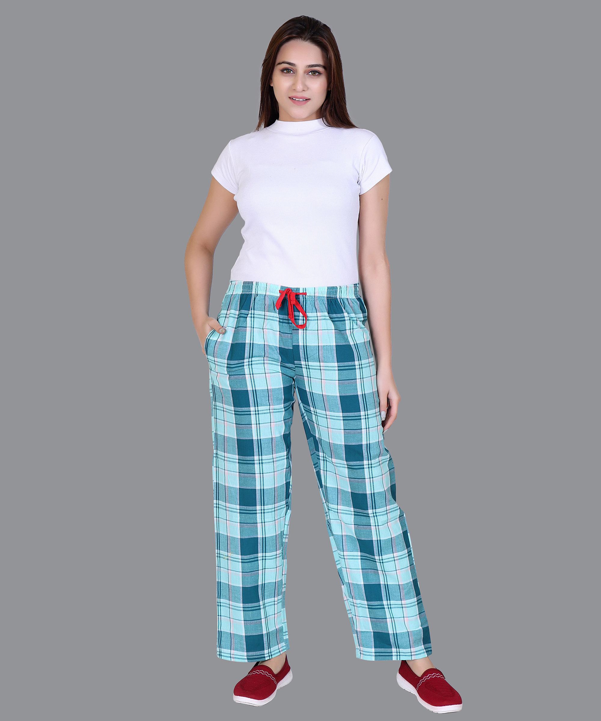 Women Blue Strips - Checked Pajama Regular Fit 