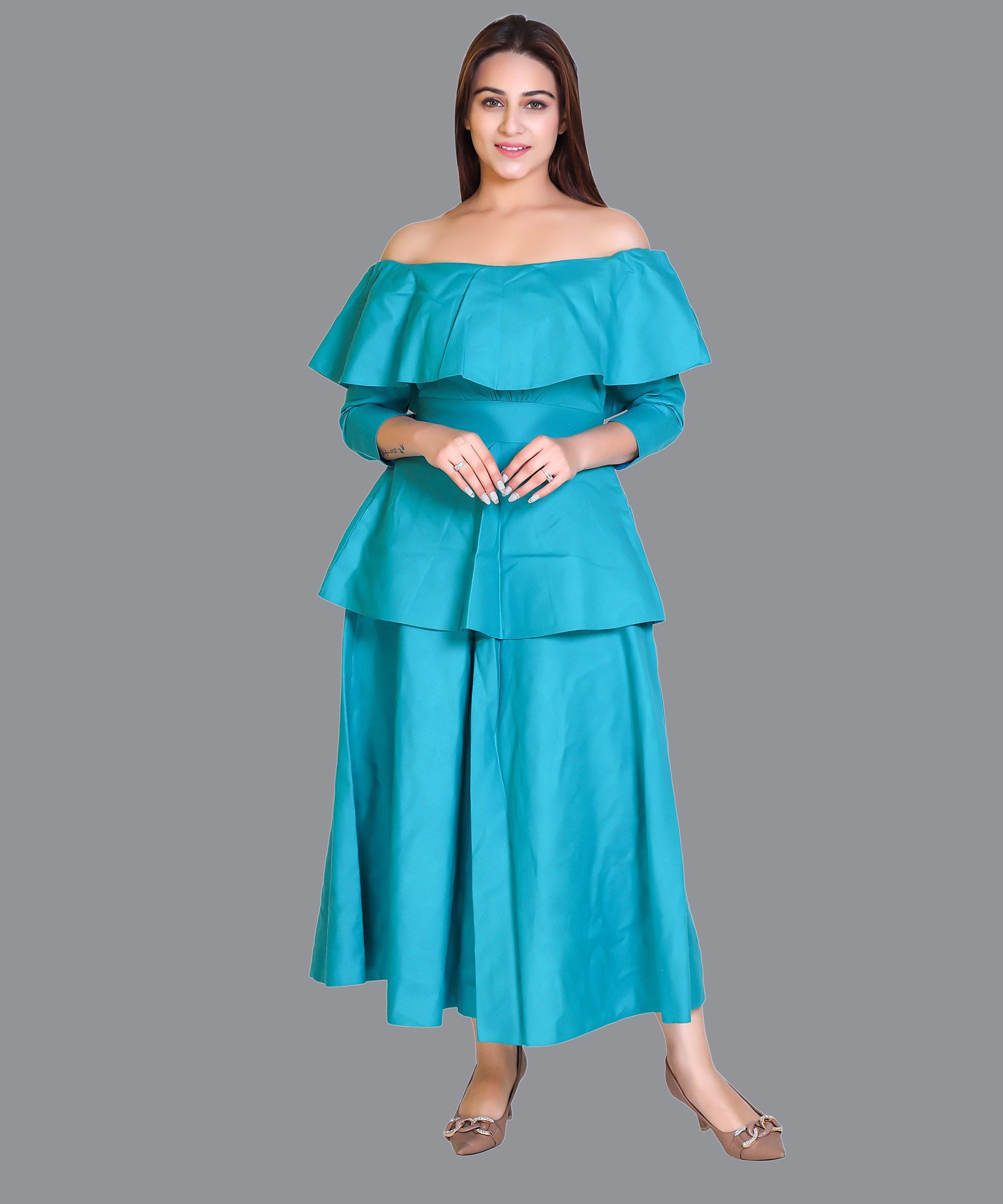 Women Satin Sea Green Western Dress